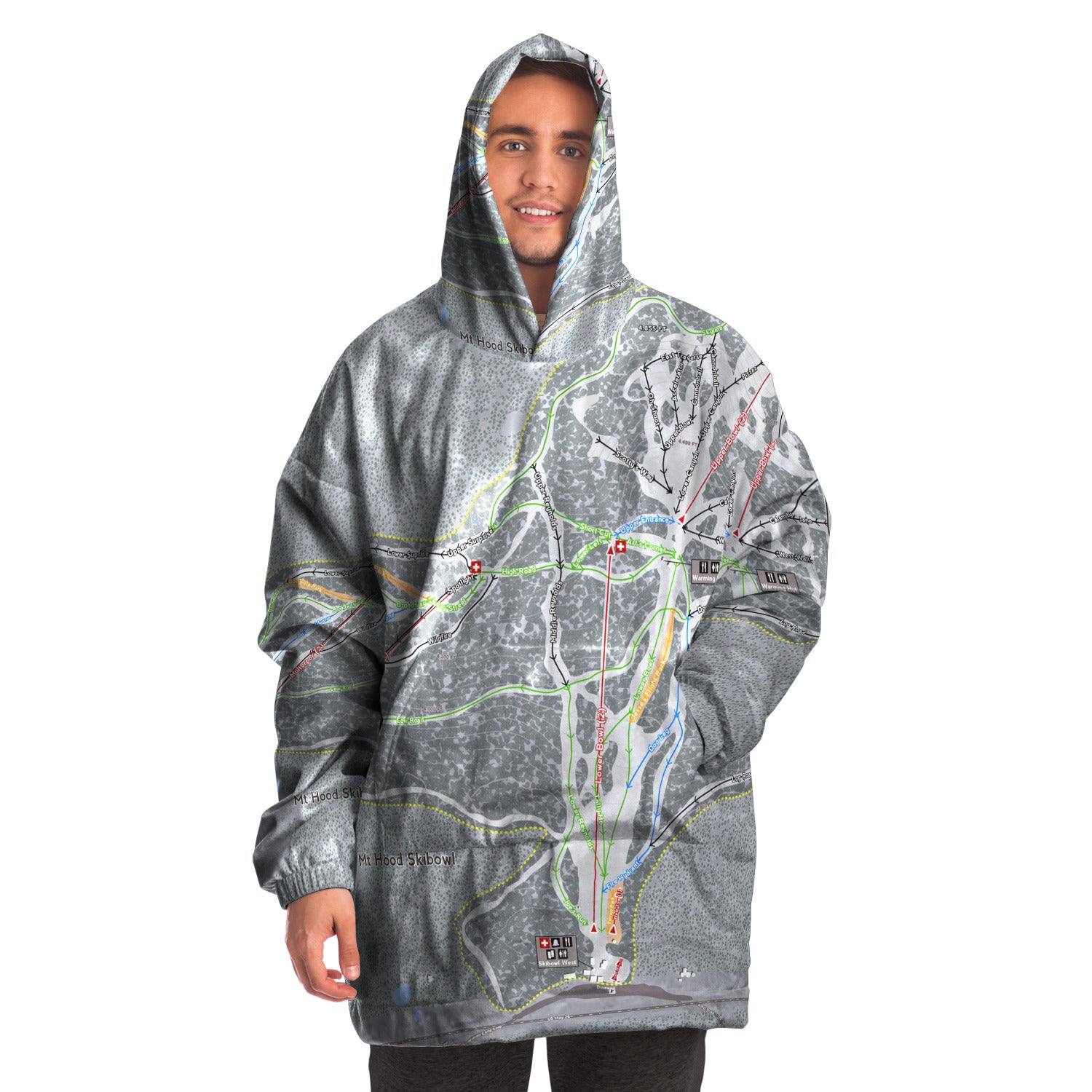 Mt Hood Skibowl, Oregon Ski Trail Map - Snug Hoodie