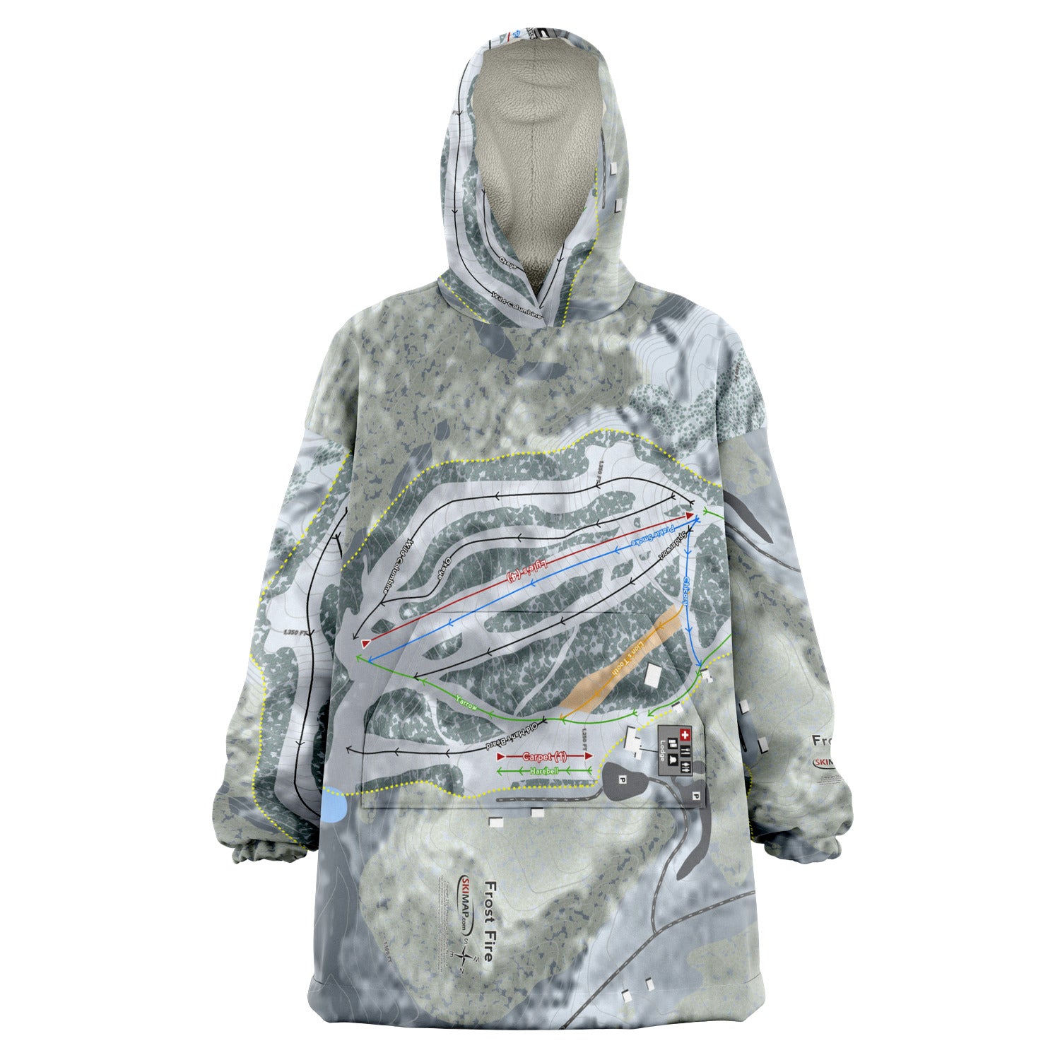 Frost Fire, North Dakota Ski Trail Map Snug Hoodie