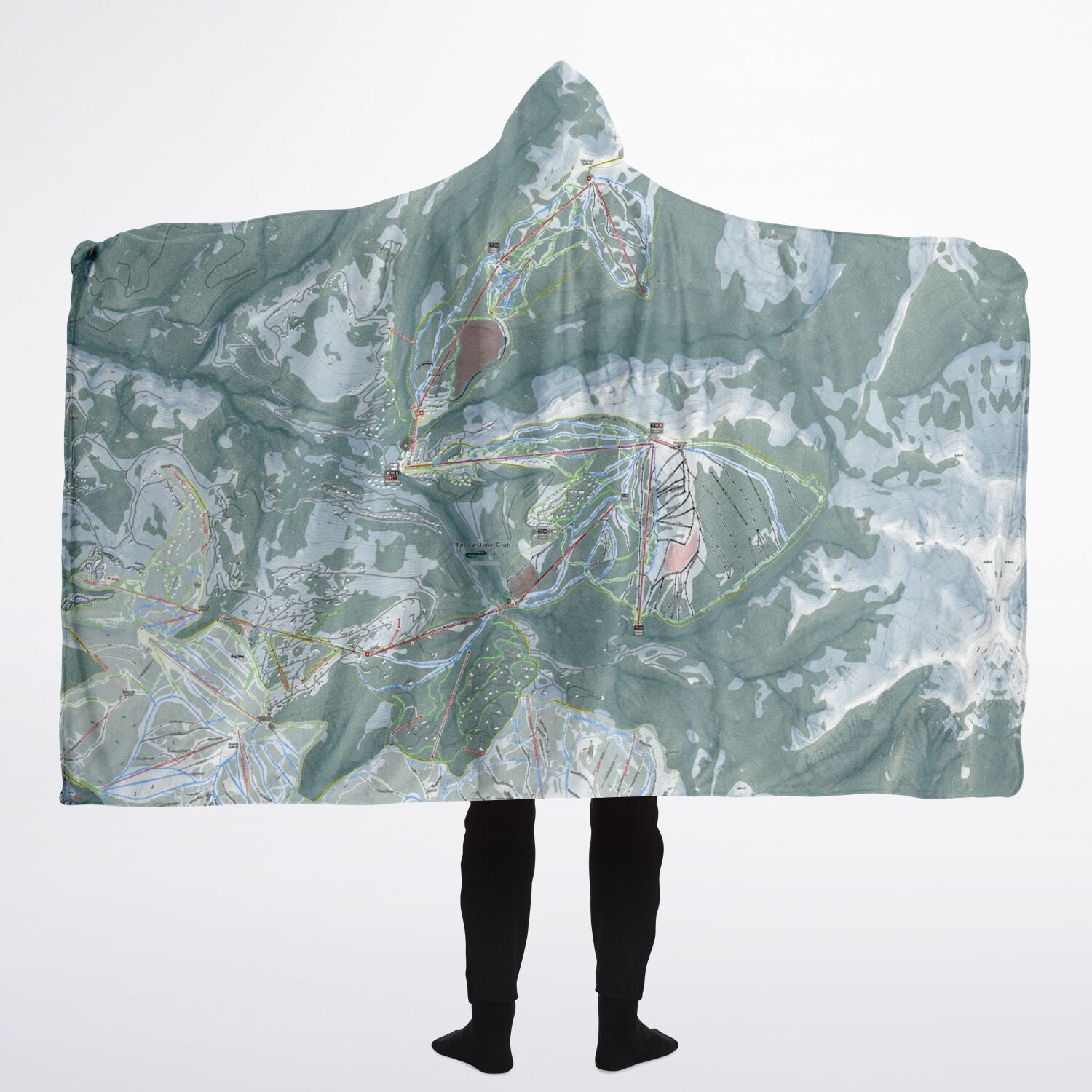 Yellowstone Club, Montana Ski Trail Map - Adult Hooded Blanket