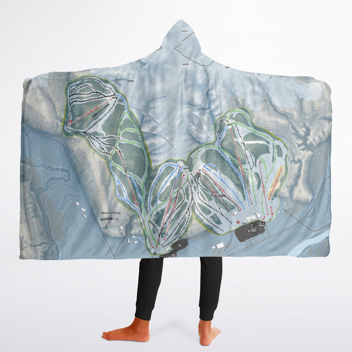 Welch Village, Minnesota Ski Trail Map - Youth Hooded Blanket