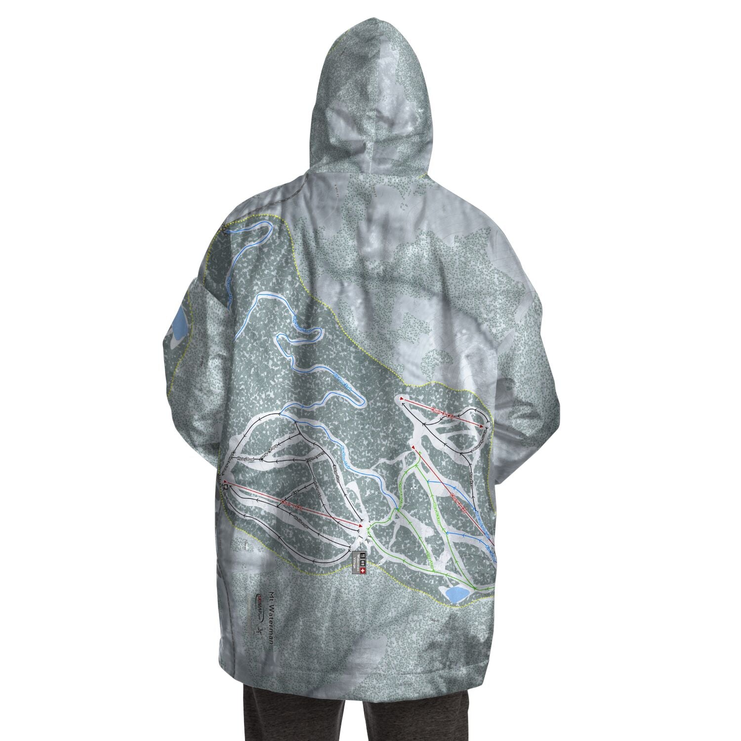 Mt Waterman, California Ski Trail Map - Snug Hoodie