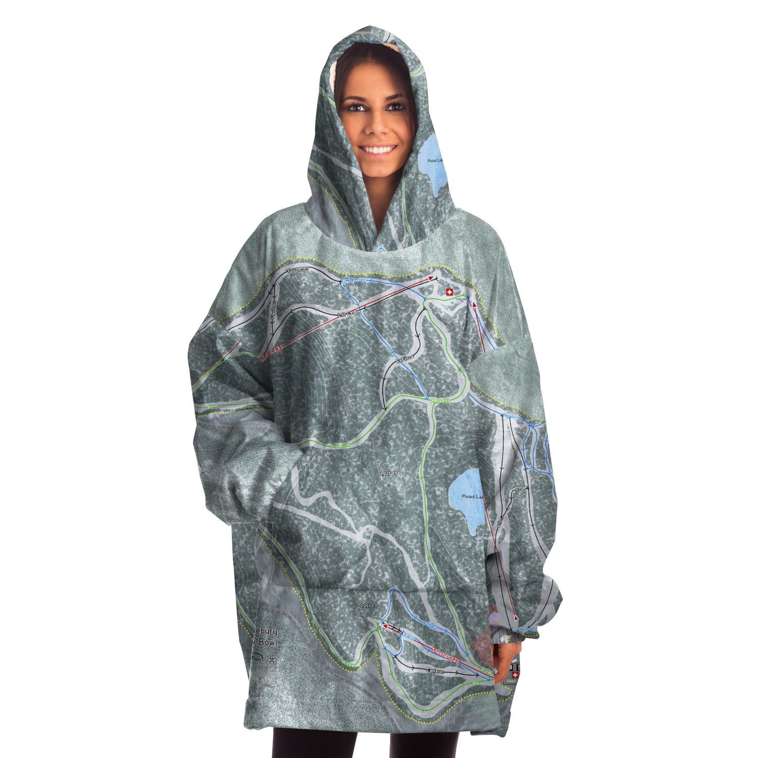 Middle Bury Snow Bowl, Vermont Ski Trail Map - Snug Hoodie