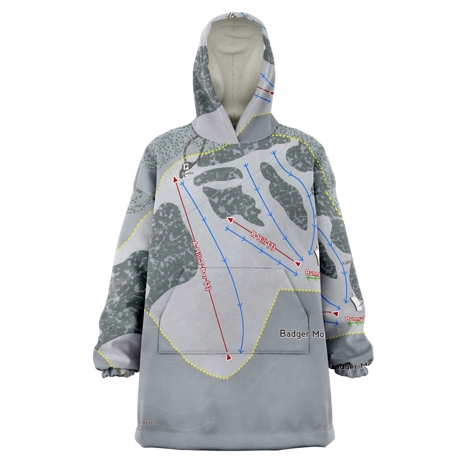 Badger Mountain, Washington Ski Trail Map - Snug Hoodie