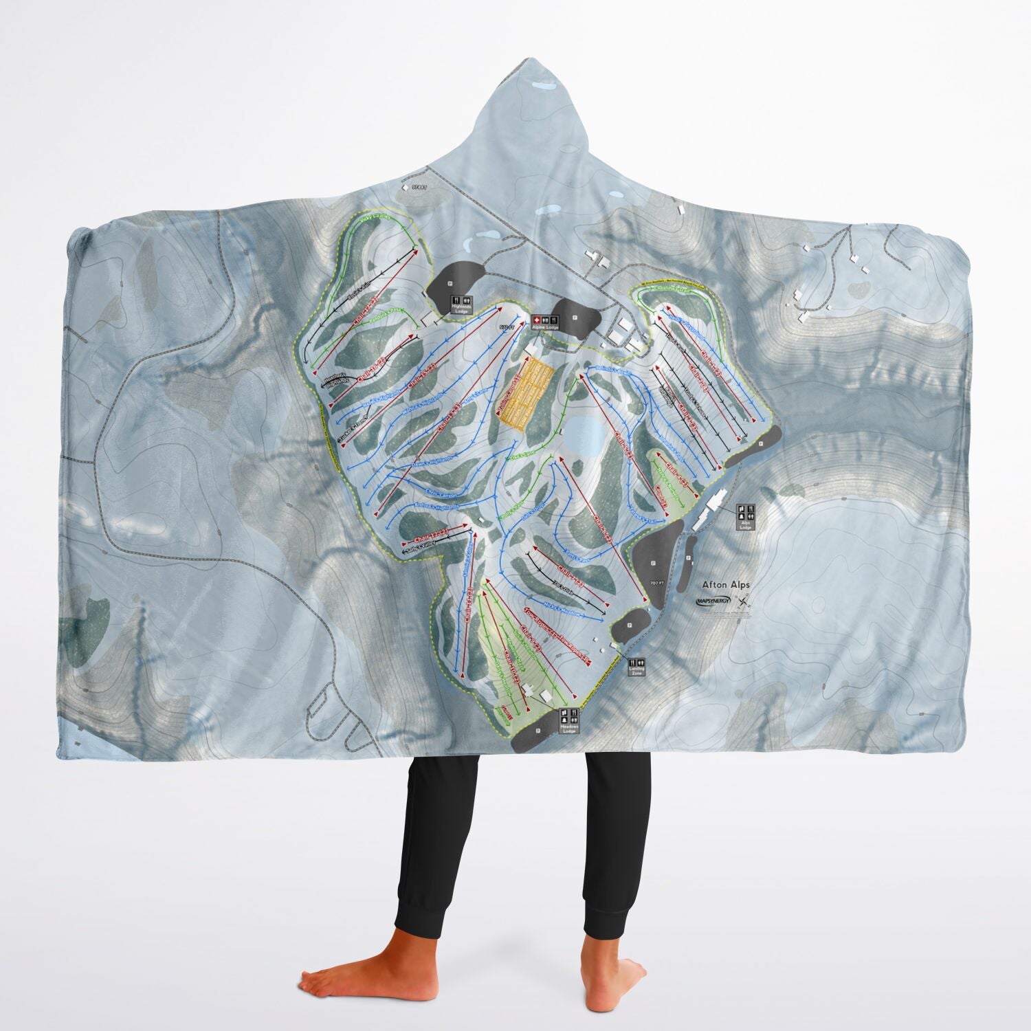 Afton Alps, Minnesota Ski Trail Map - Youth Hooded Blanket