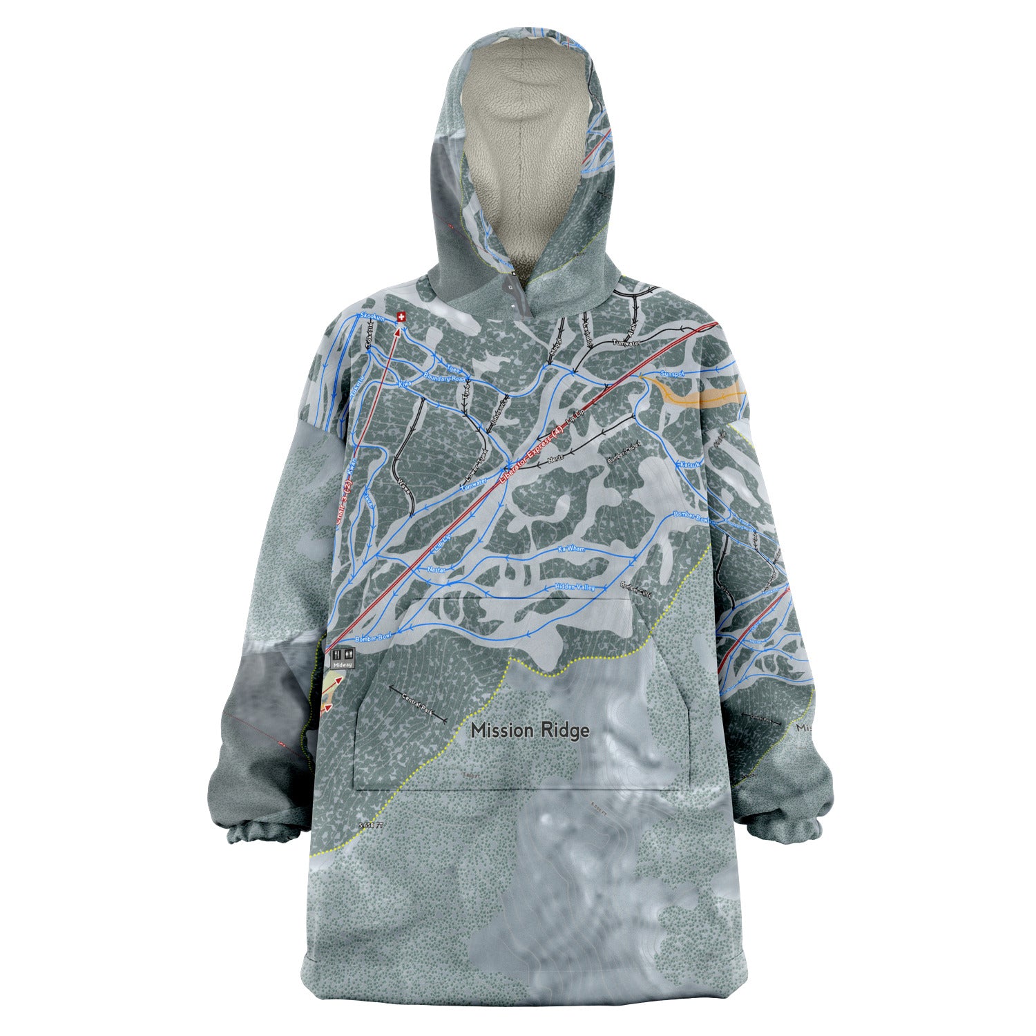 Mission Ridge, Washington Ski Trail Map - Snug Hoodie