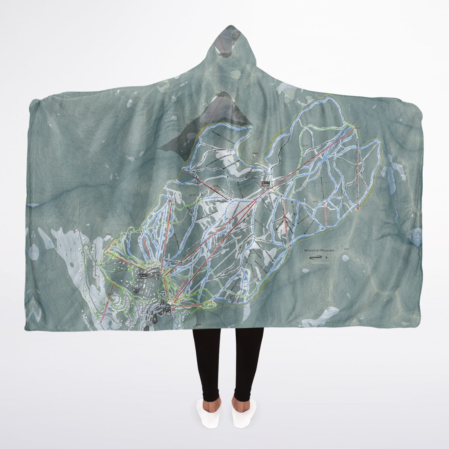 Whitefish Mountain, Montana Ski Trail Map - Adult Hooded Blanket