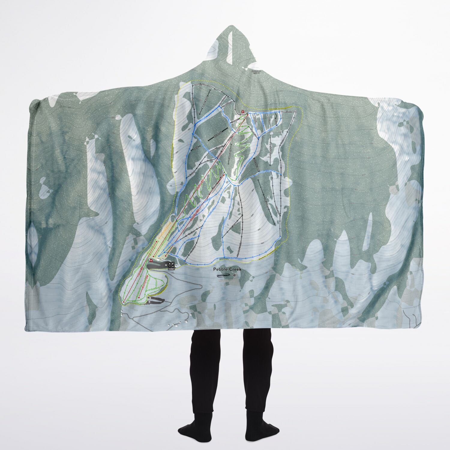 Pebble Creek, Idaho Ski Trail Map - Adult Hooded Blanket