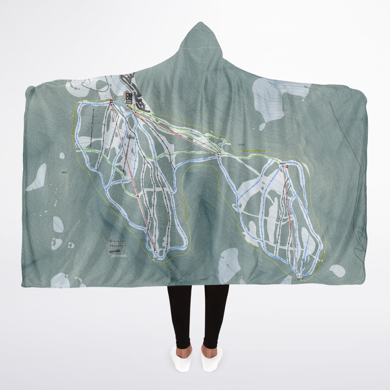 Blacktail, Montana Ski Trail Map - Adult Hooded Blanket