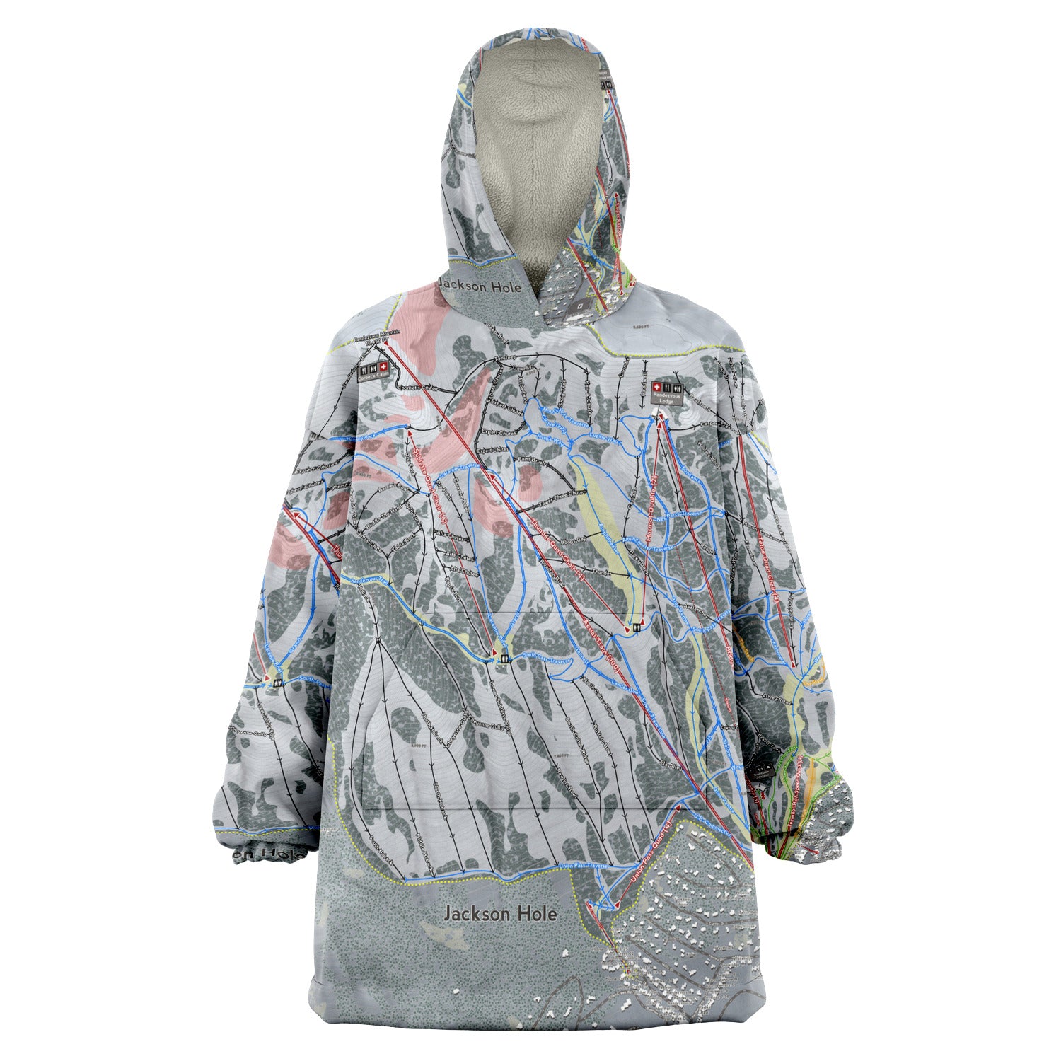 Jackson Hole, Wyoming Ski Trail Map - Snug Hoodie