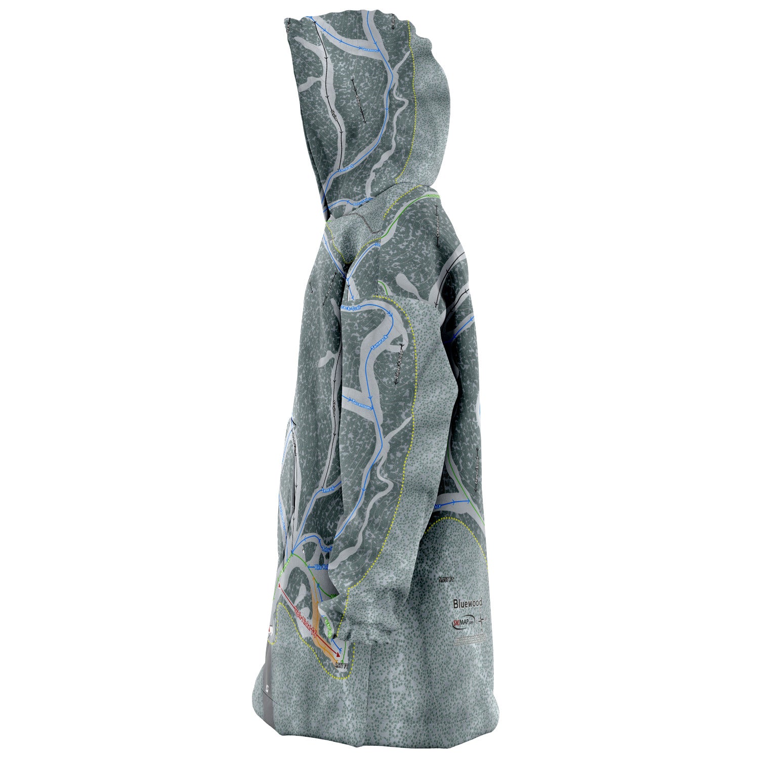 Bluewood, Washington Ski Trail Map Snug Hoodie