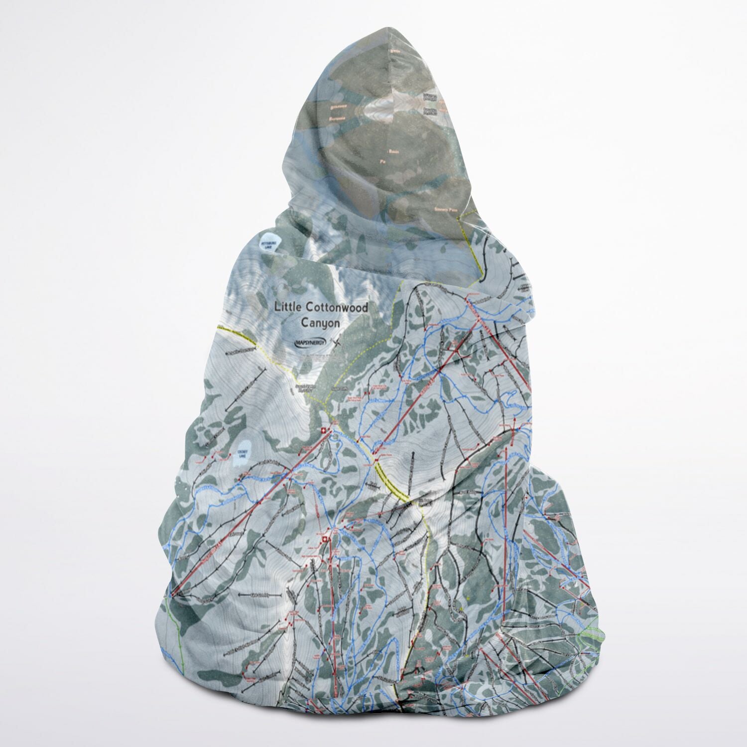 Little Cottonwood, Utah Ski Trail Map - Youth Hooded Blanket