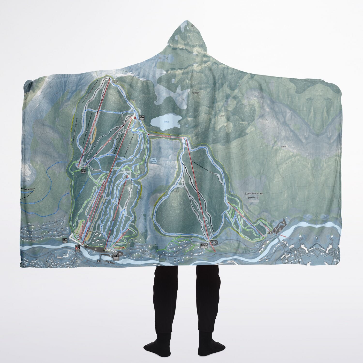 Loon Mountain, New Hampshire Ski Trail Map - Adult Hooded Blanket