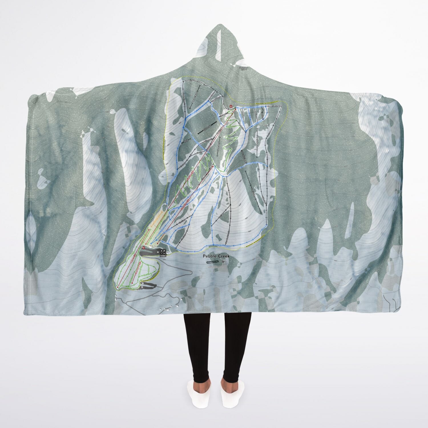 Pebble Creek, Idaho Ski Trail Map - Adult Hooded Blanket