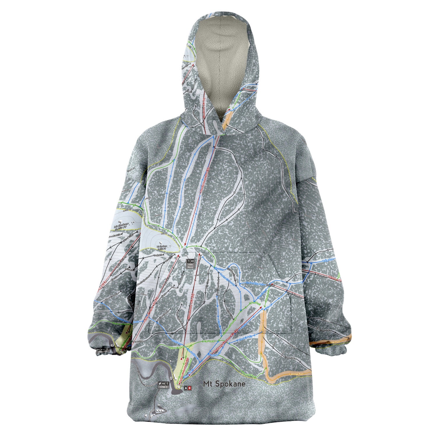 Mt. Spokane, Washington Ski Trail Map - Snug Hoodie