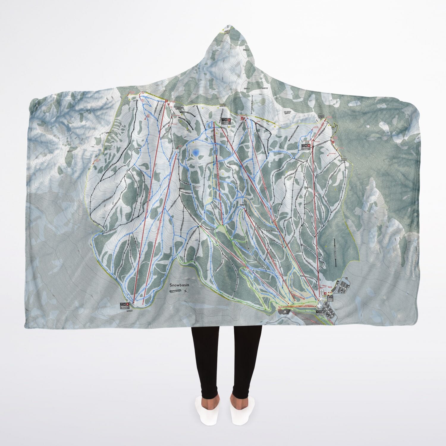 Snowbasin, Utah Ski Trail Map - Adult Hooded Blanket