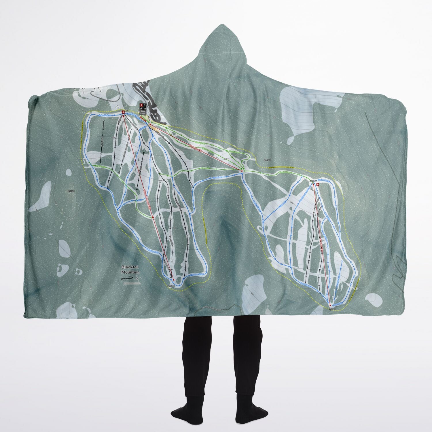 Blacktail, Montana Ski Trail Map - Adult Hooded Blanket