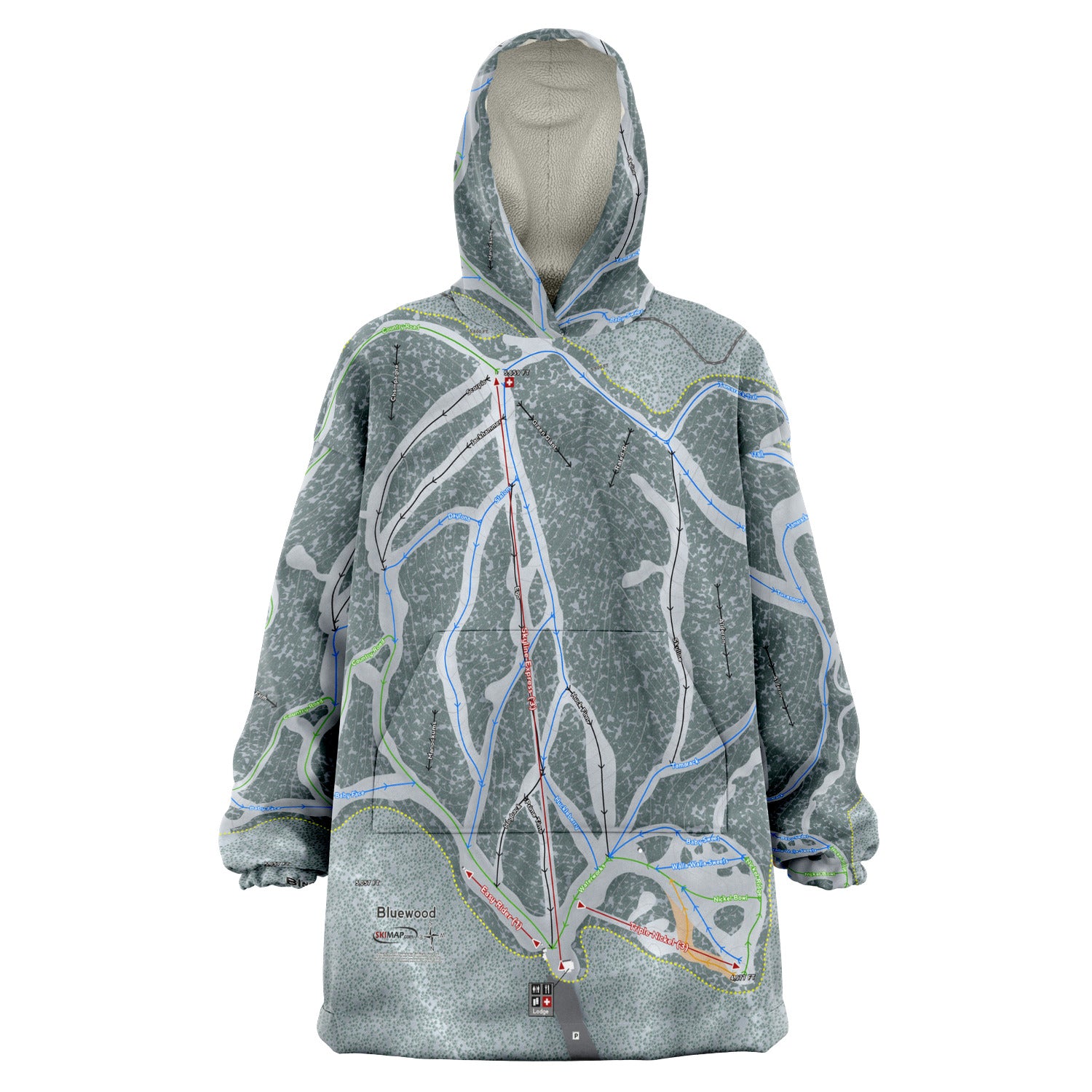 Bluewood, Washington Ski Trail Map Snug Hoodie