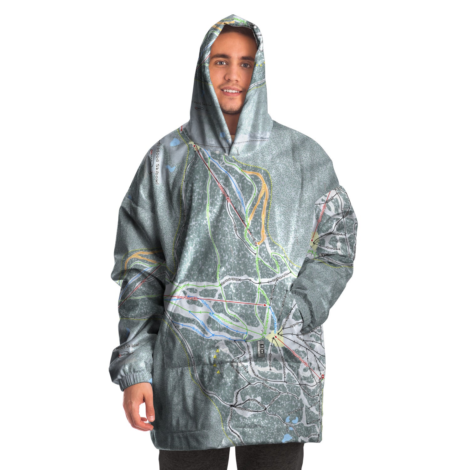 Mt. Hood Ski Bowl, Oregon Ski Trail Map - Snug Hoodie