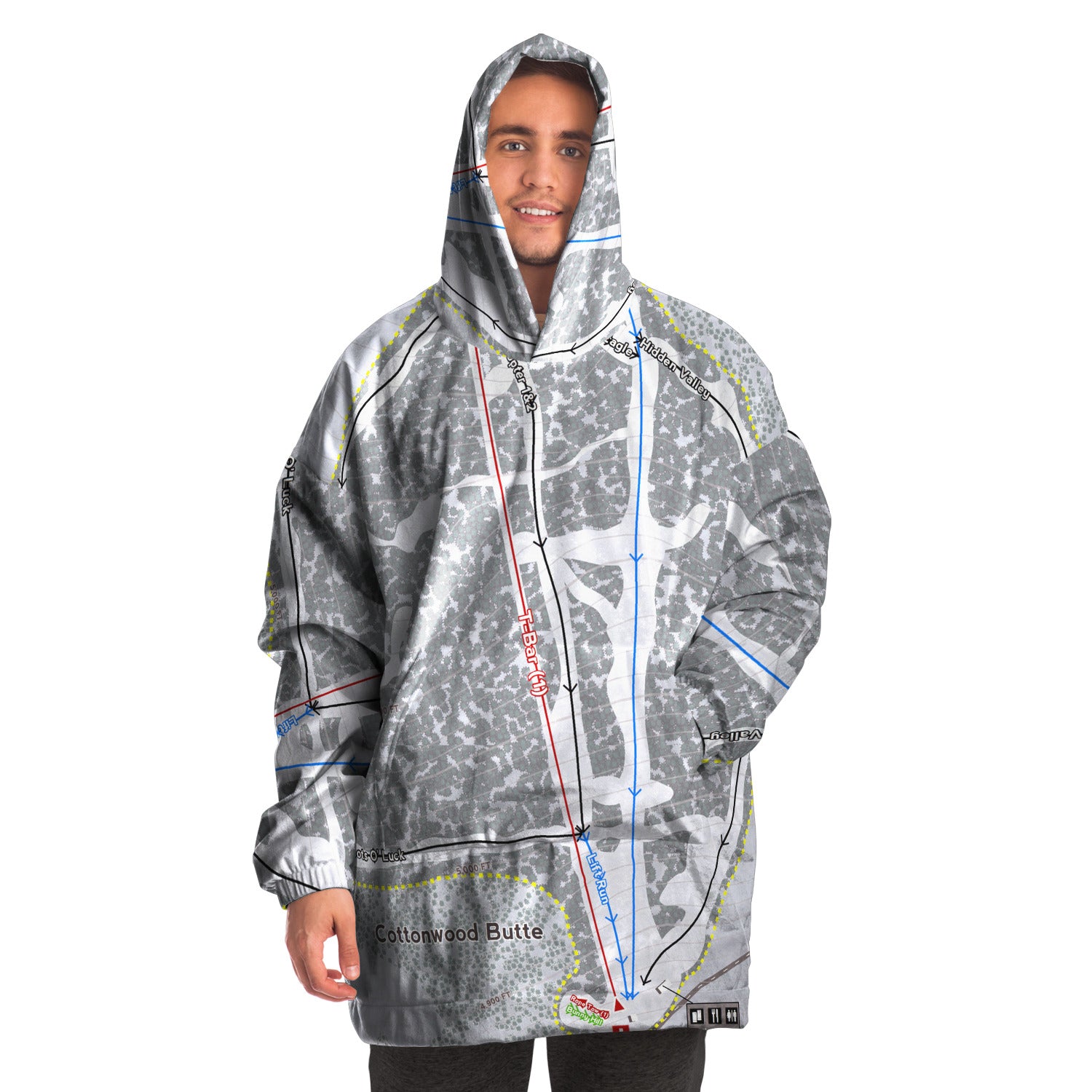 Cottonwood Butte, Idaho Ski Trail Map Snug Hoodie