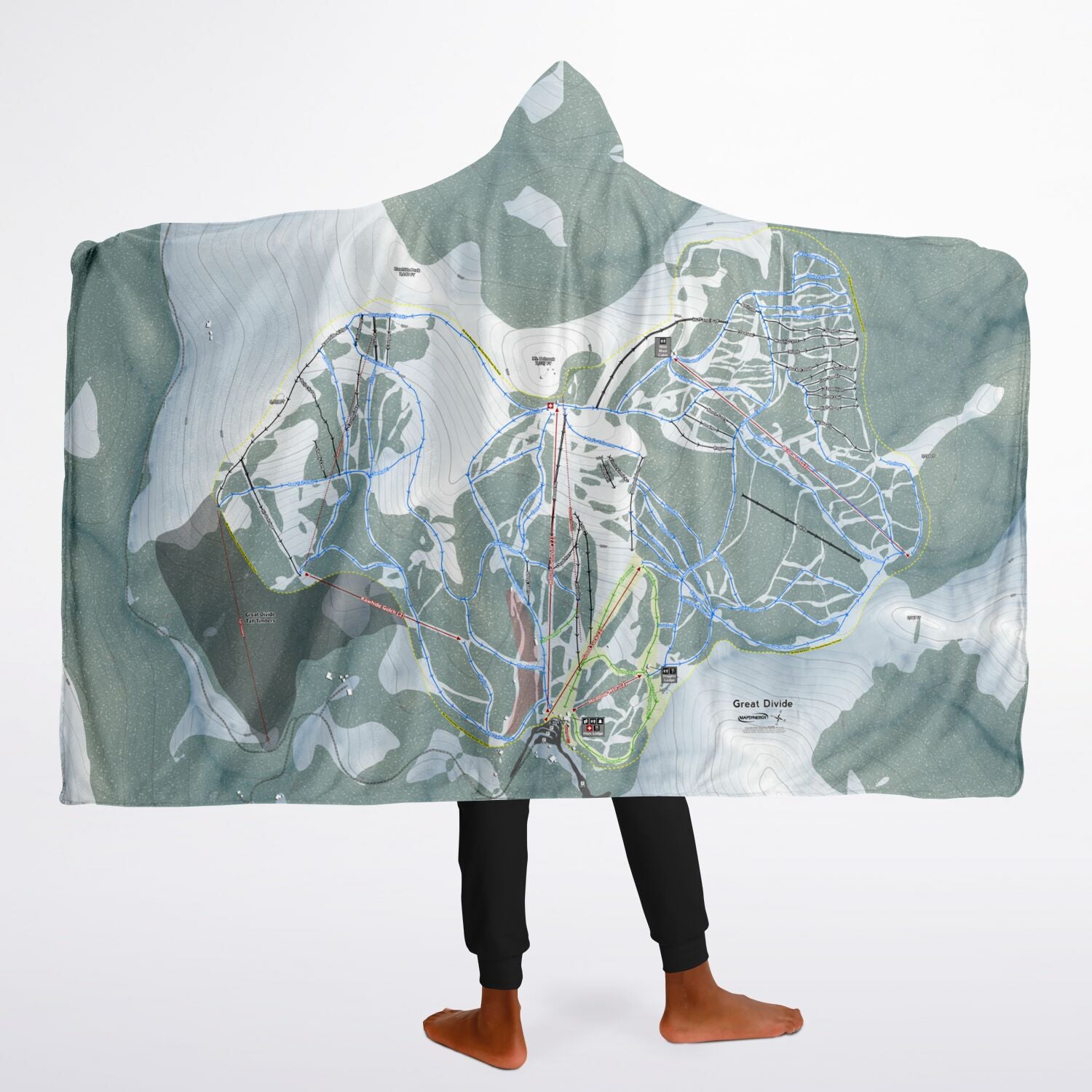 Great Divide, Montana Ski Trail Map - Youth Hooded Blanket