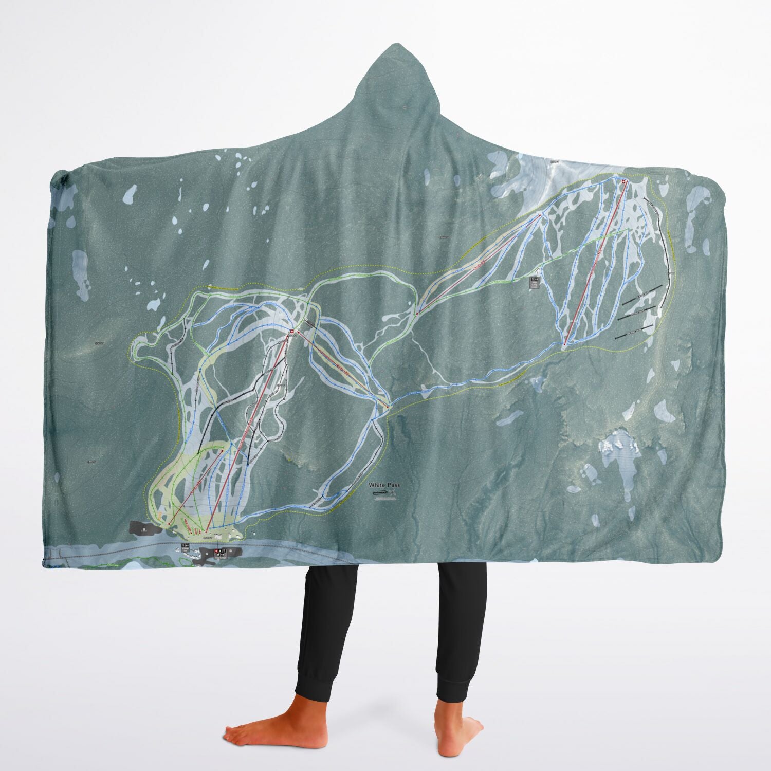 White Pass, Washington Ski Trail Map - Youth Hooded Blanket