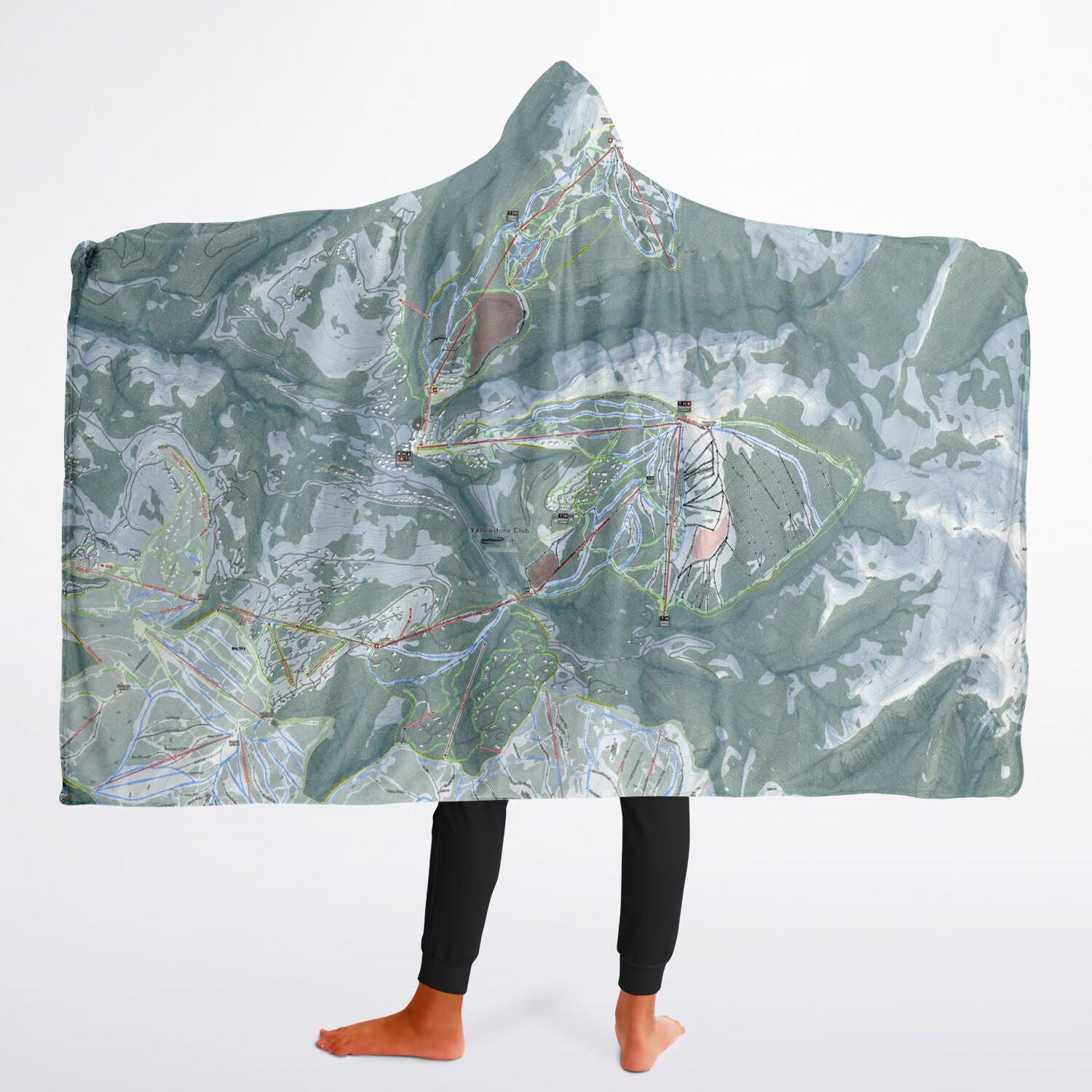 Yellowstone Club, Montana Ski Trail Map - Youth Hooded Blanket