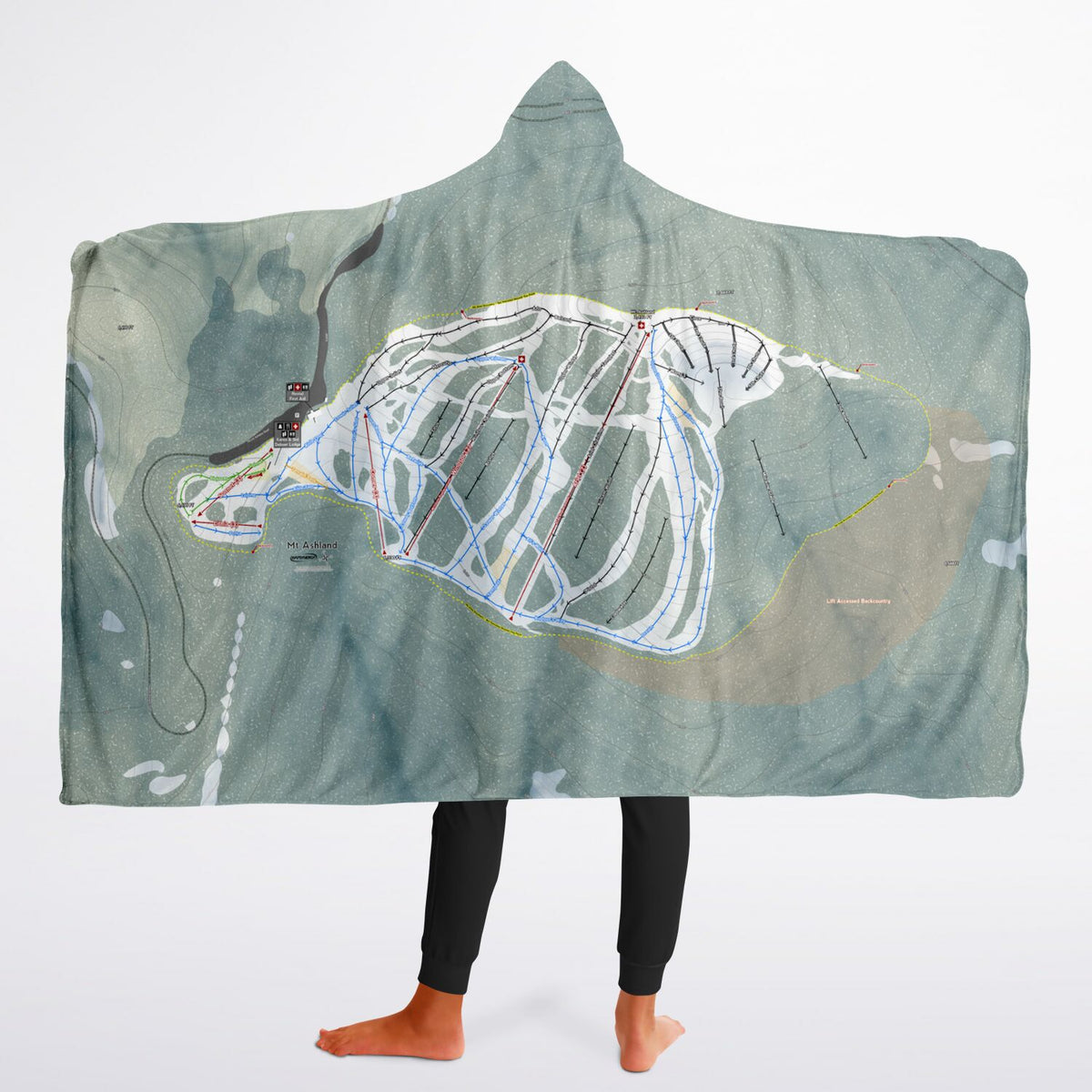 Mt. Ashland,  Oregon Ski Trail Map - Youth Hooded Blanket