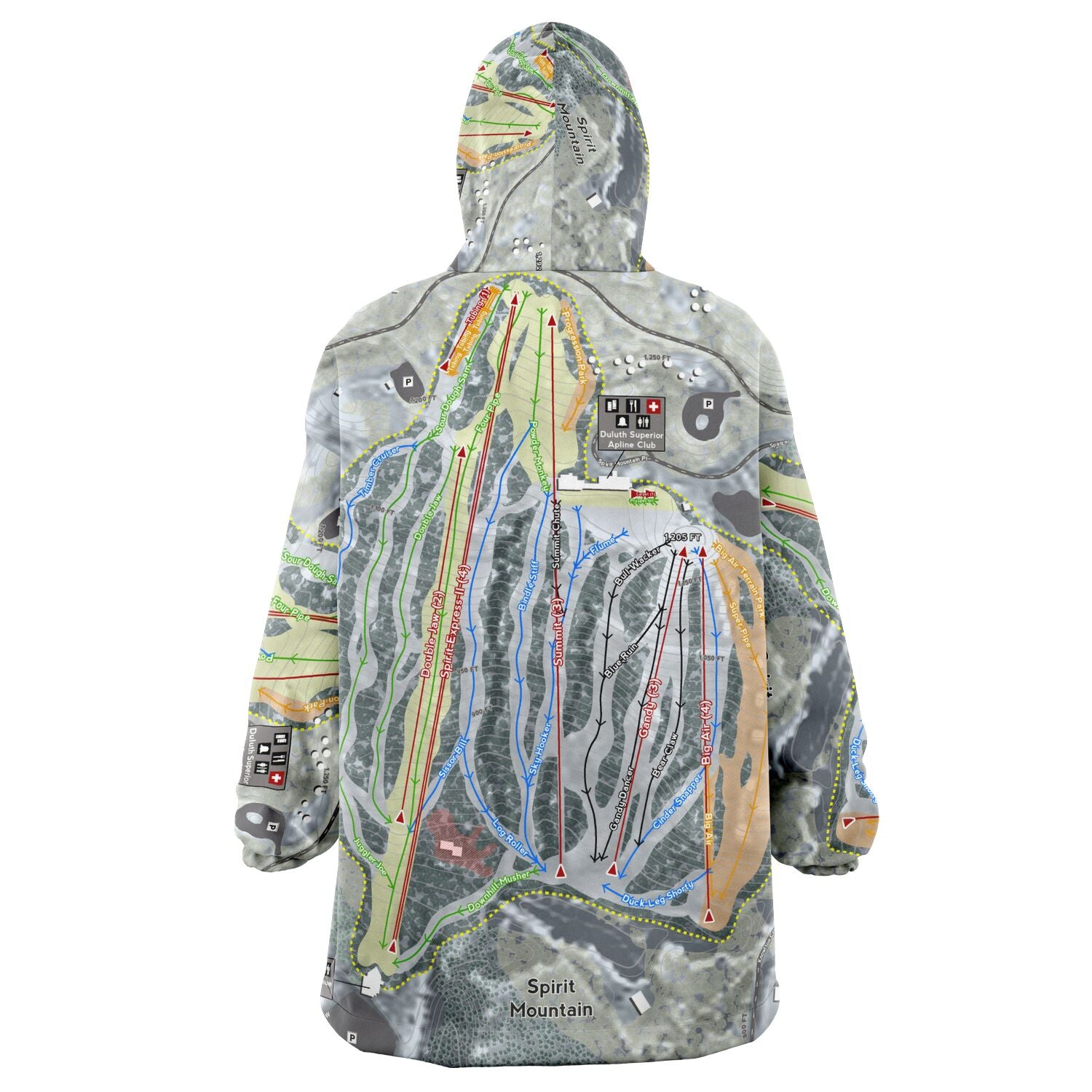 Spirit Mountain, Minnesota Ski Trail Map - Snug Hoodie