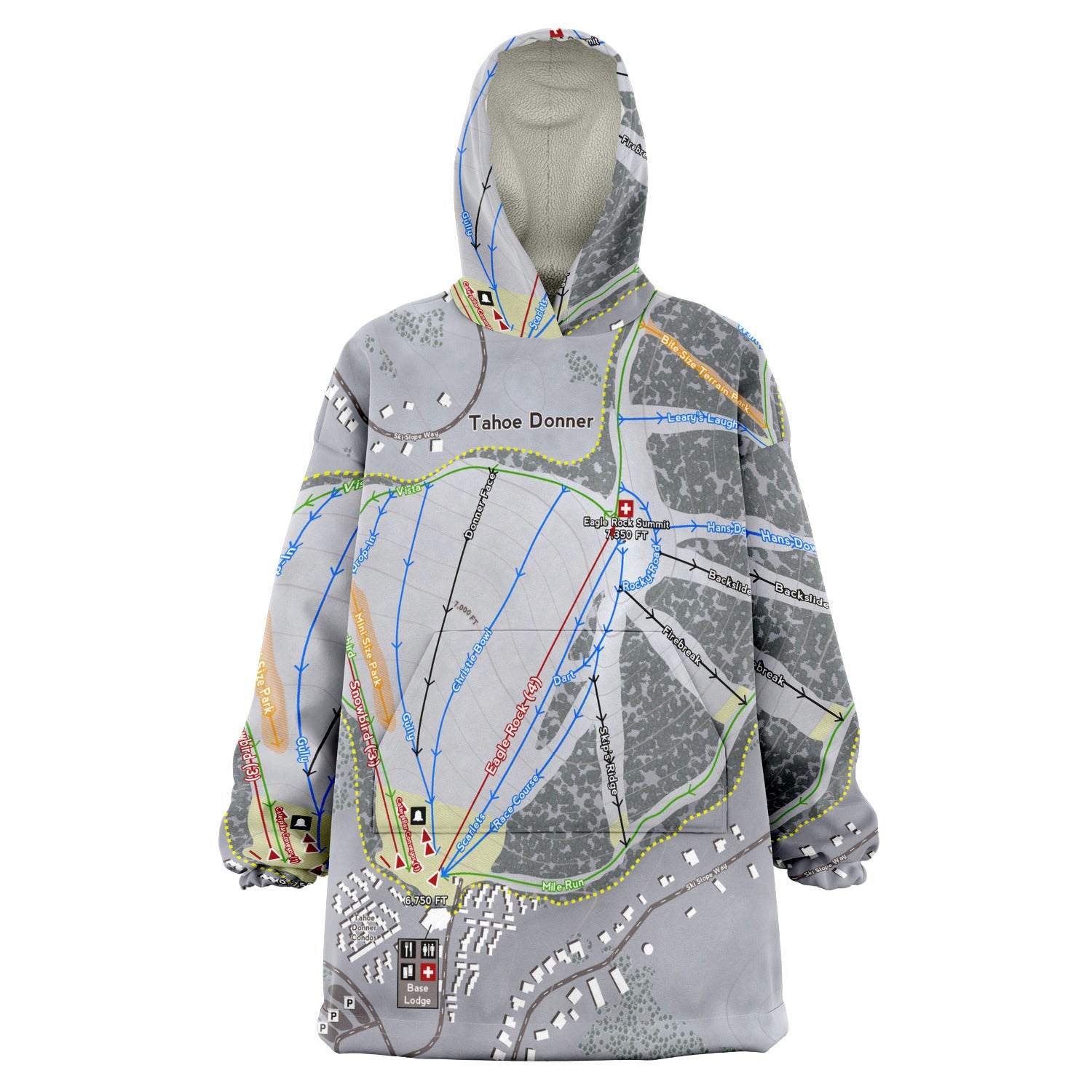 Tahoe Donner, California Ski Trail Map - Snug Hoodie