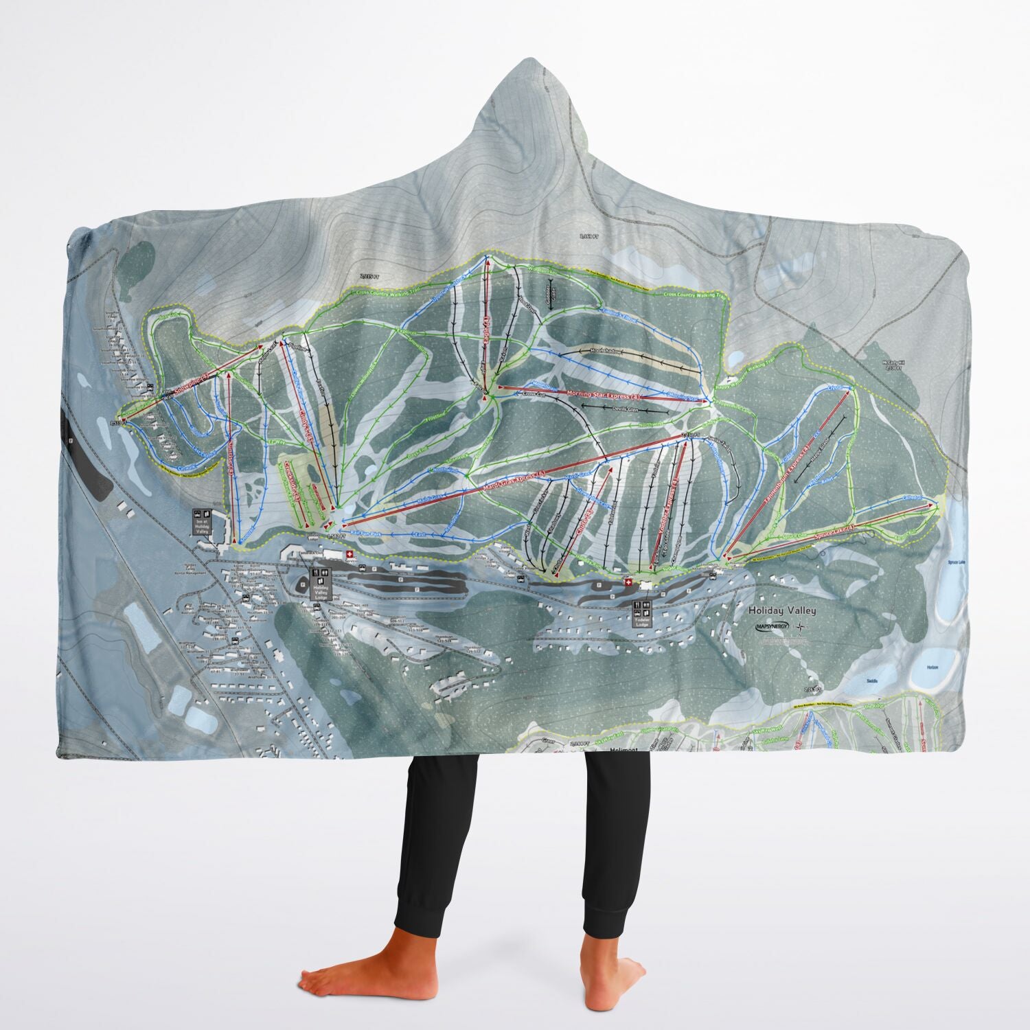 Holiday Valley, New York Ski Trail Map - Youth Hooded Blanket