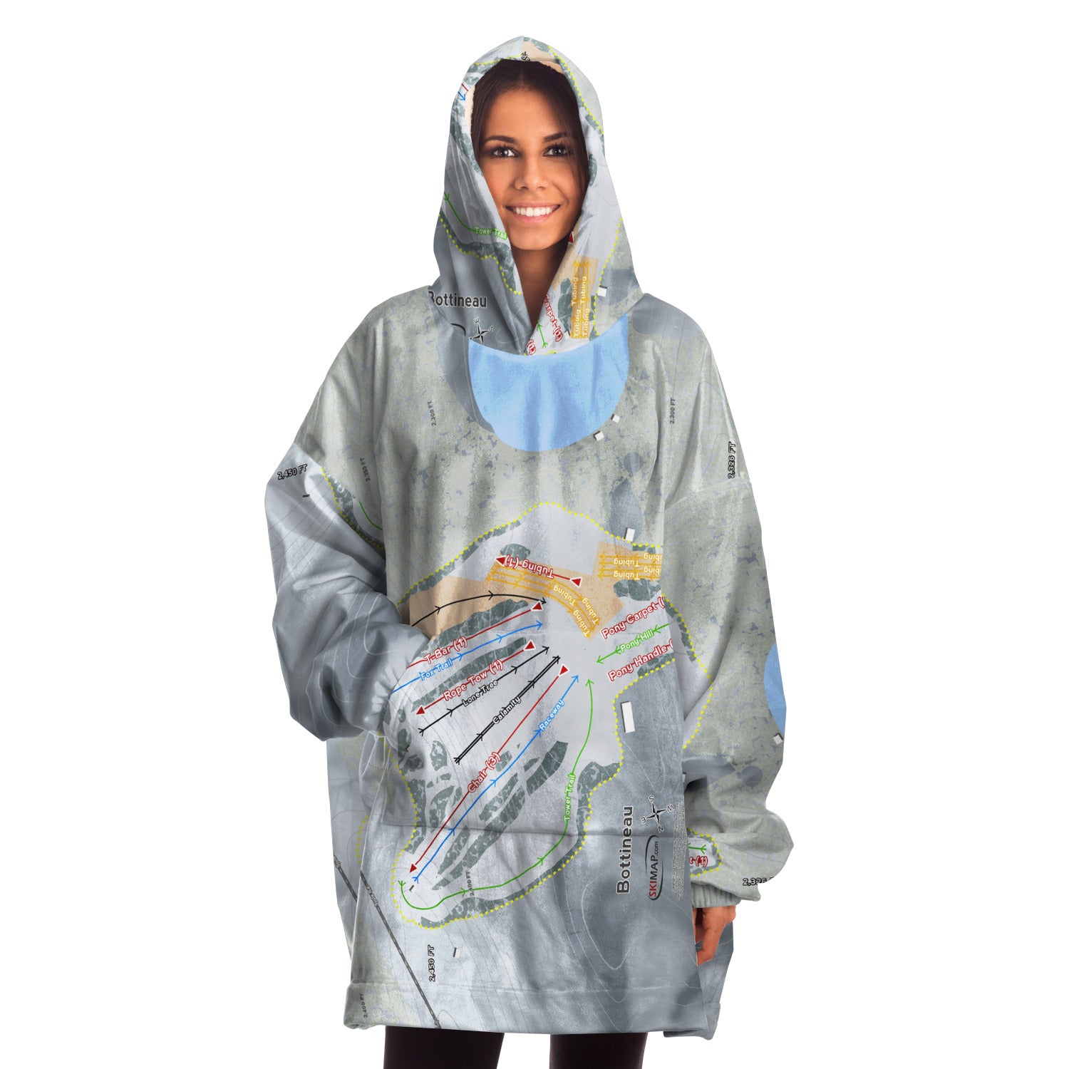 Bottineau, North Dakota Ski Trail Map Snug Hoodie