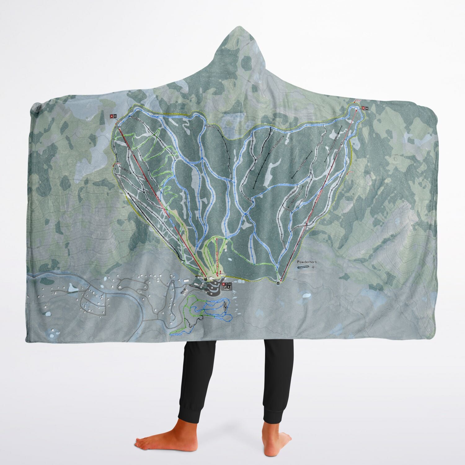 Powderhorn, Colorado Ski Trail Map - Youth Hooded Blanket