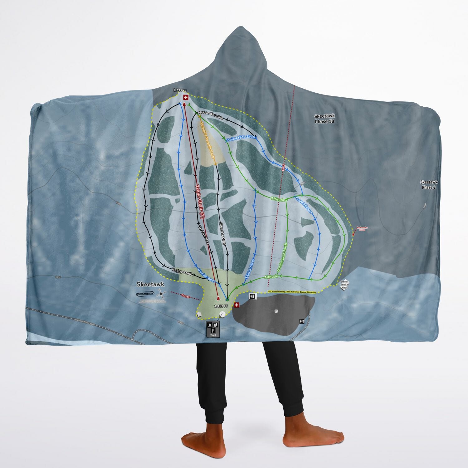 Skeetawk, Alaska Ski Trail Map - Youth Hooded Blanket