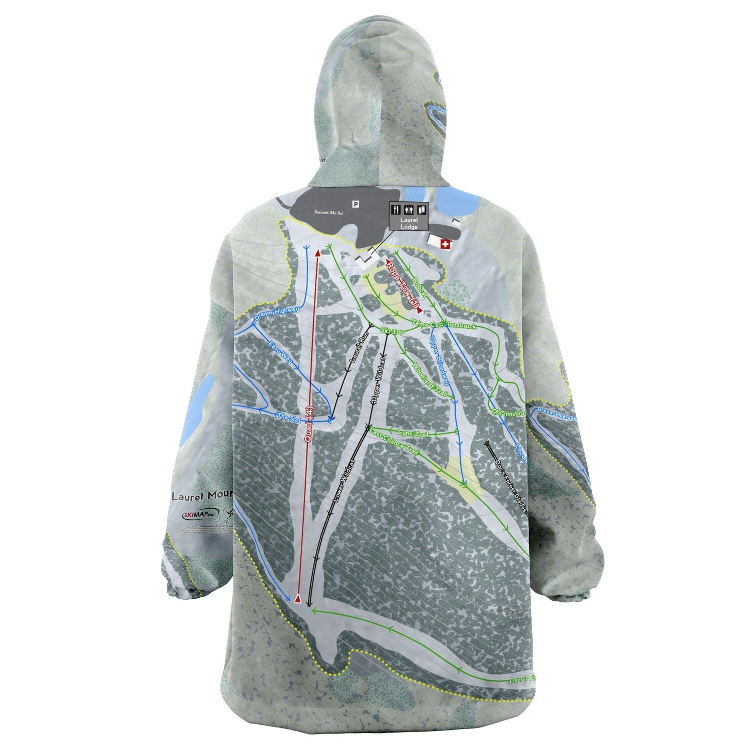 Laurel Mountain, Pennsylvania Ski Trail Map Snug Hoodie