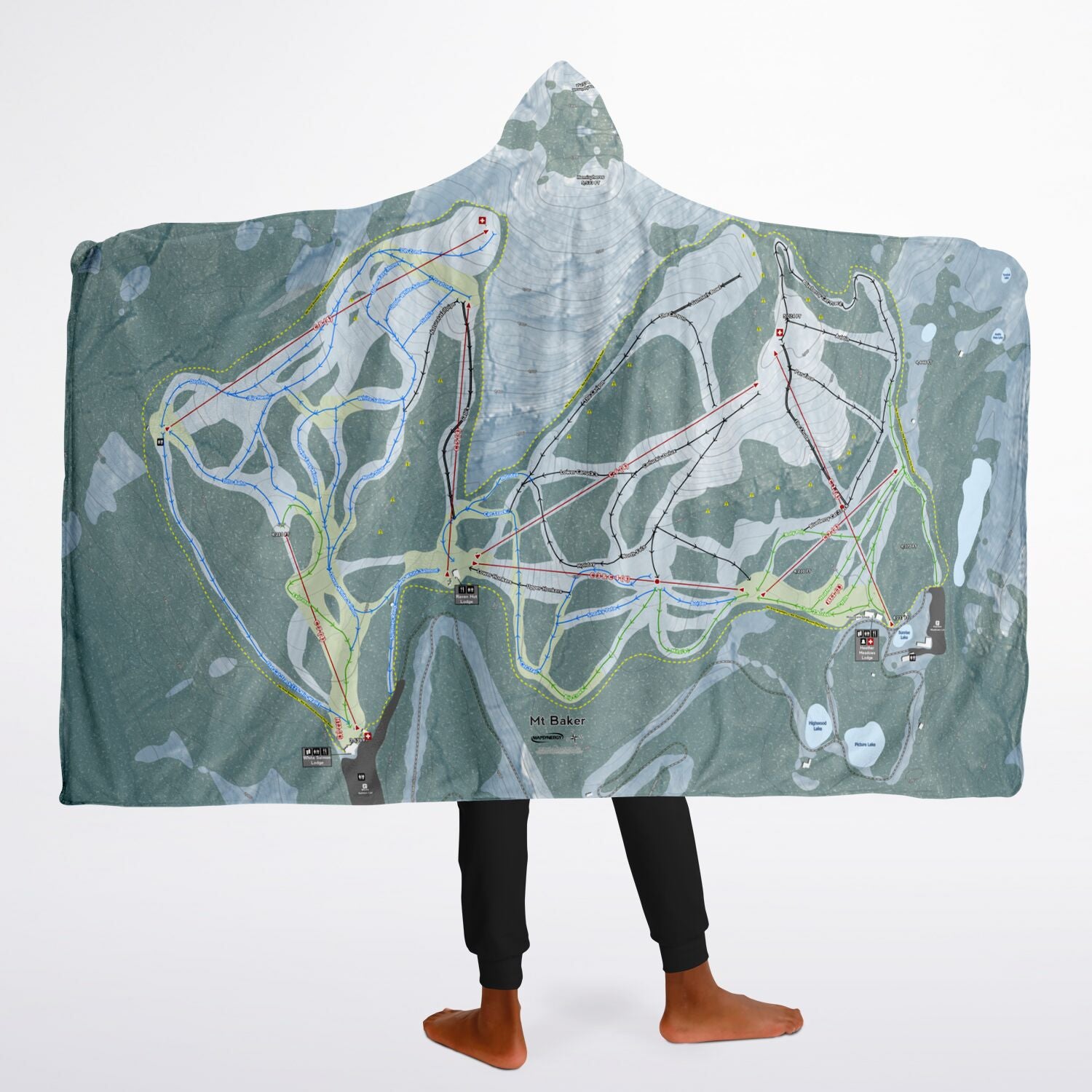 Mt. Baker, Washington Ski Trail Map - Youth Hooded Blanket