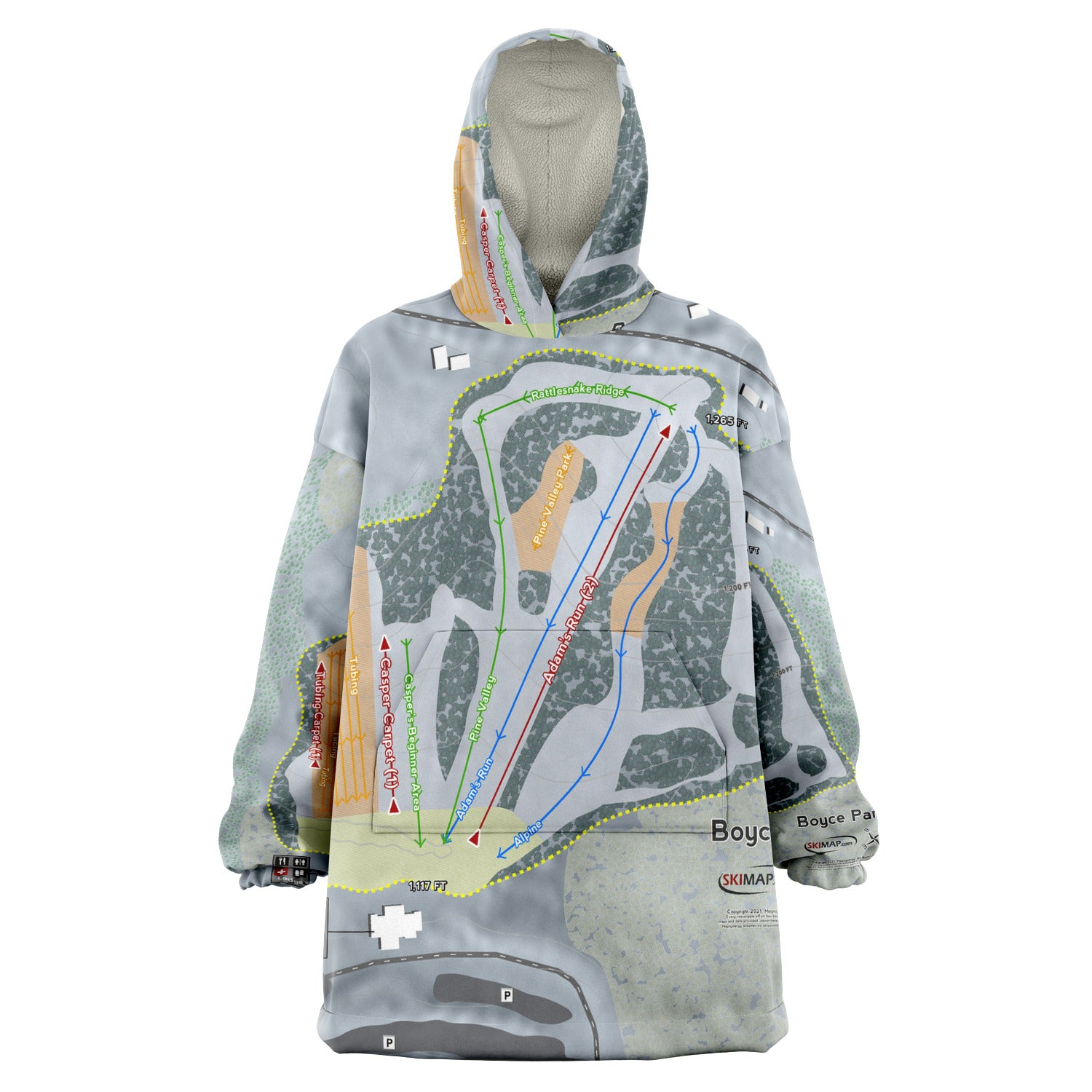 Boyce Park, Pennsylvania Ski Trail Map Snug Hoodie