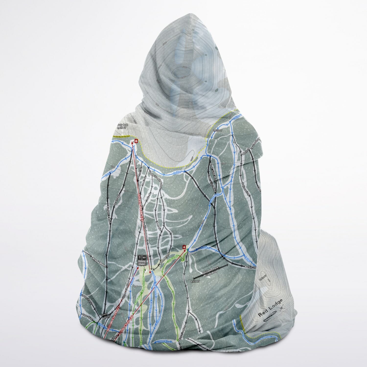 Red Lodge, Montana Ski Trail Map - Adult Hooded Blanket