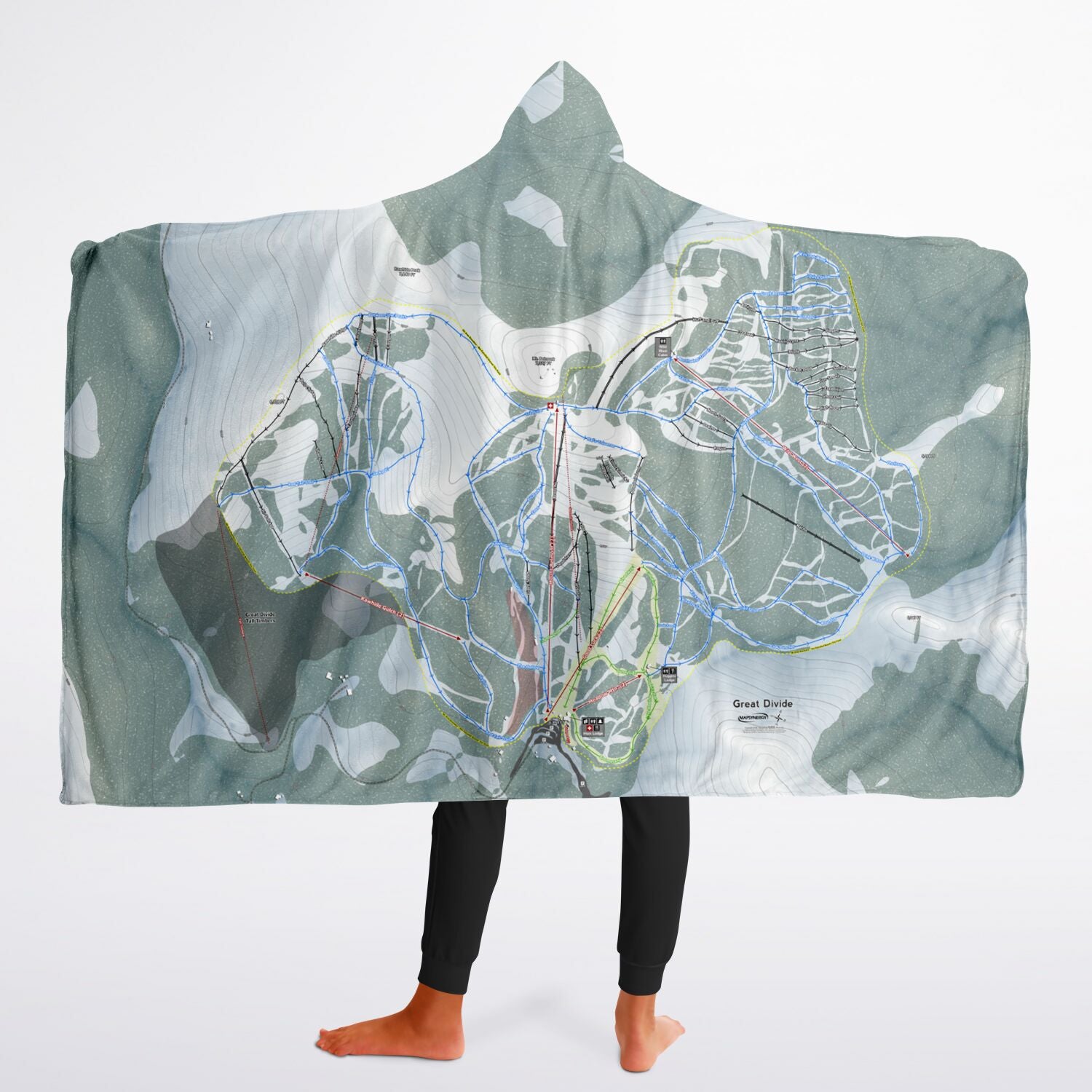 Great Divide, Montana Ski Trail Map - Youth Hooded Blanket