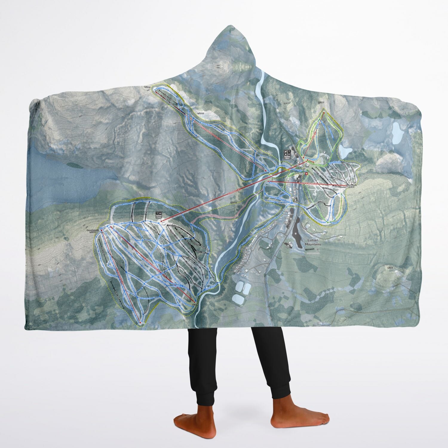 Lutsen Mountains, Minnesota Ski Trail Map - Youth Hooded Blanket