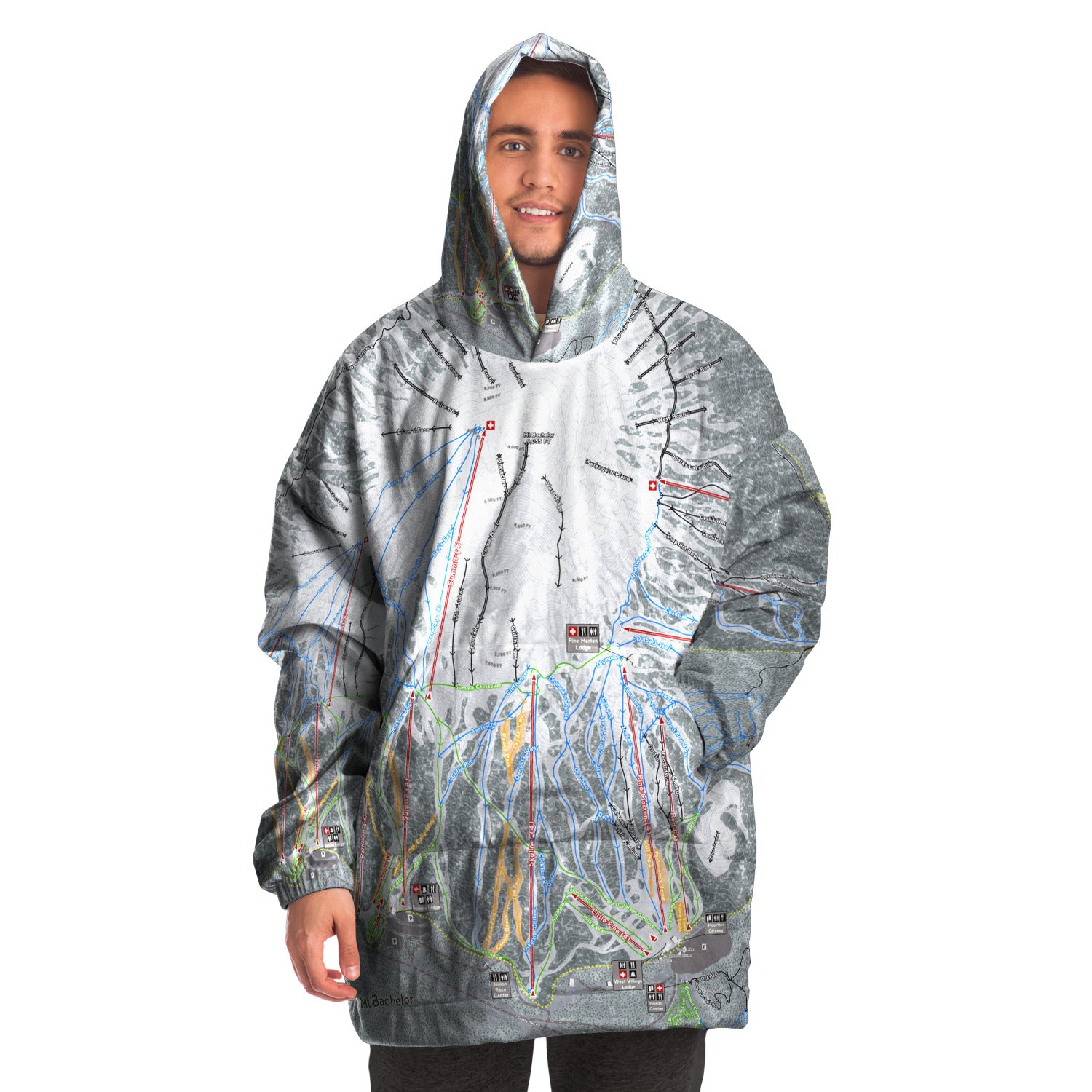 Mt Bachelor, Oregon Ski Trail Map - Snug Hoodie