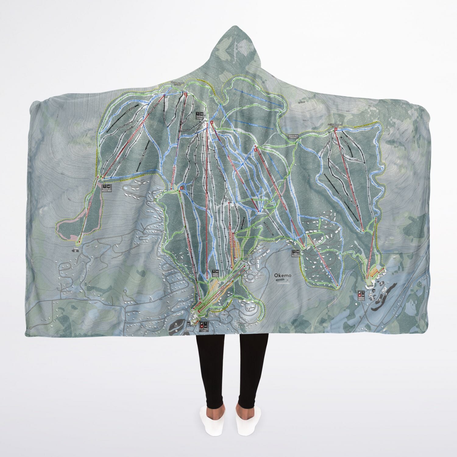 Okemo, Vermont Ski Trail Map - Adult Hooded Blanket