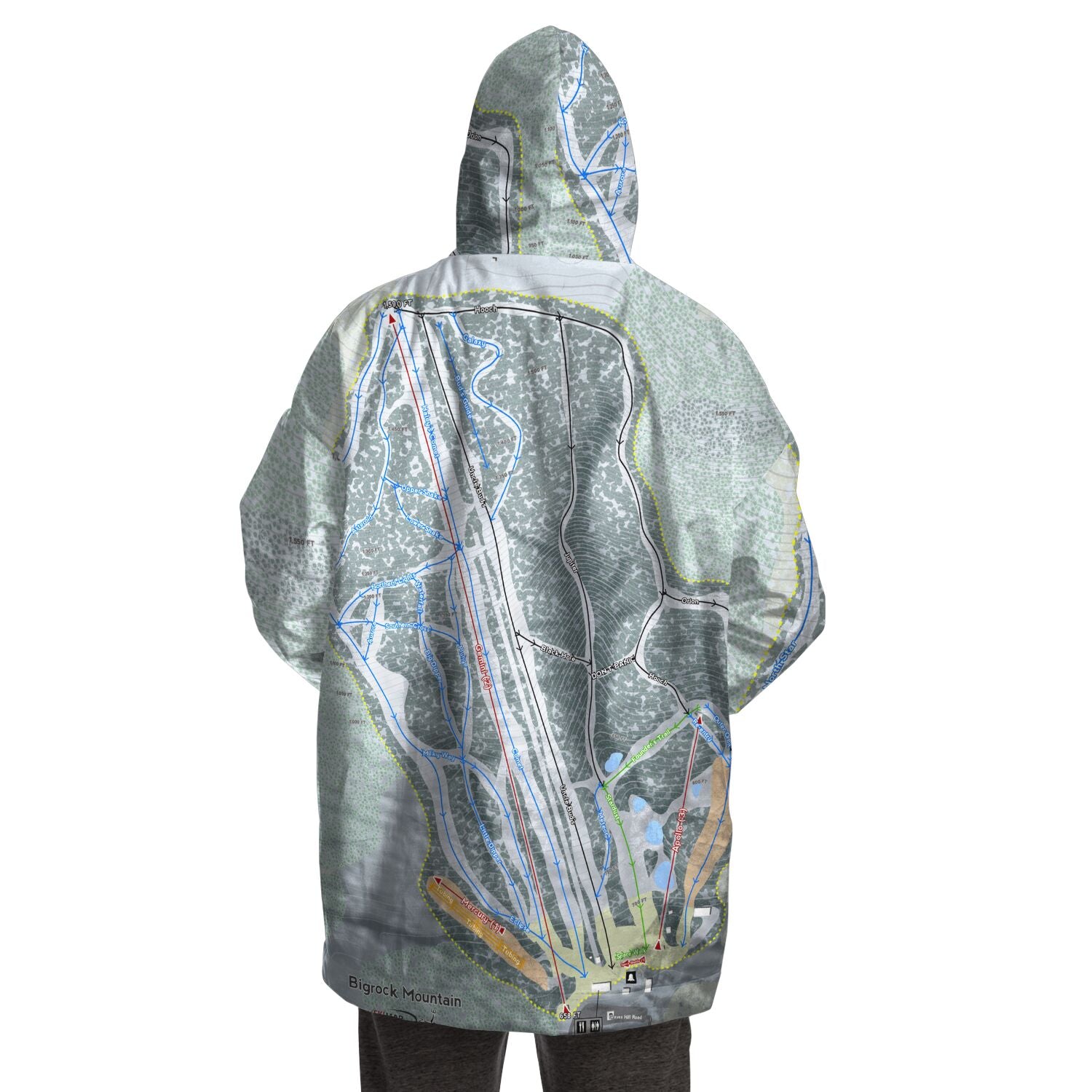 Big Rock Mountain, Maine Ski Trail Map - Snug Hoodie