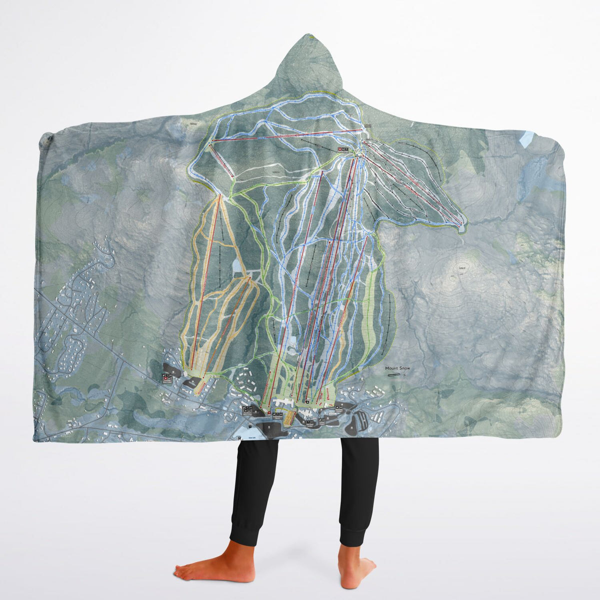 Mount Snow, Vermont Ski Trail Map - Youth Hooded Blanket