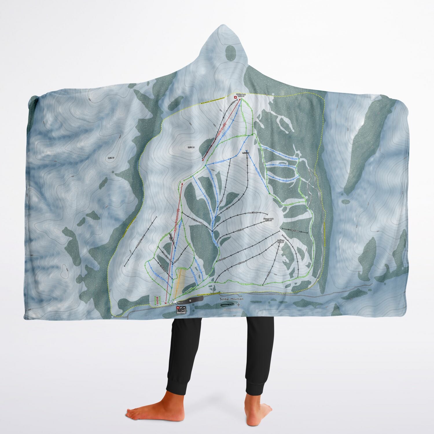 Soldier Mountain, Idaho Ski Trail Map - Youth Hooded Blanket