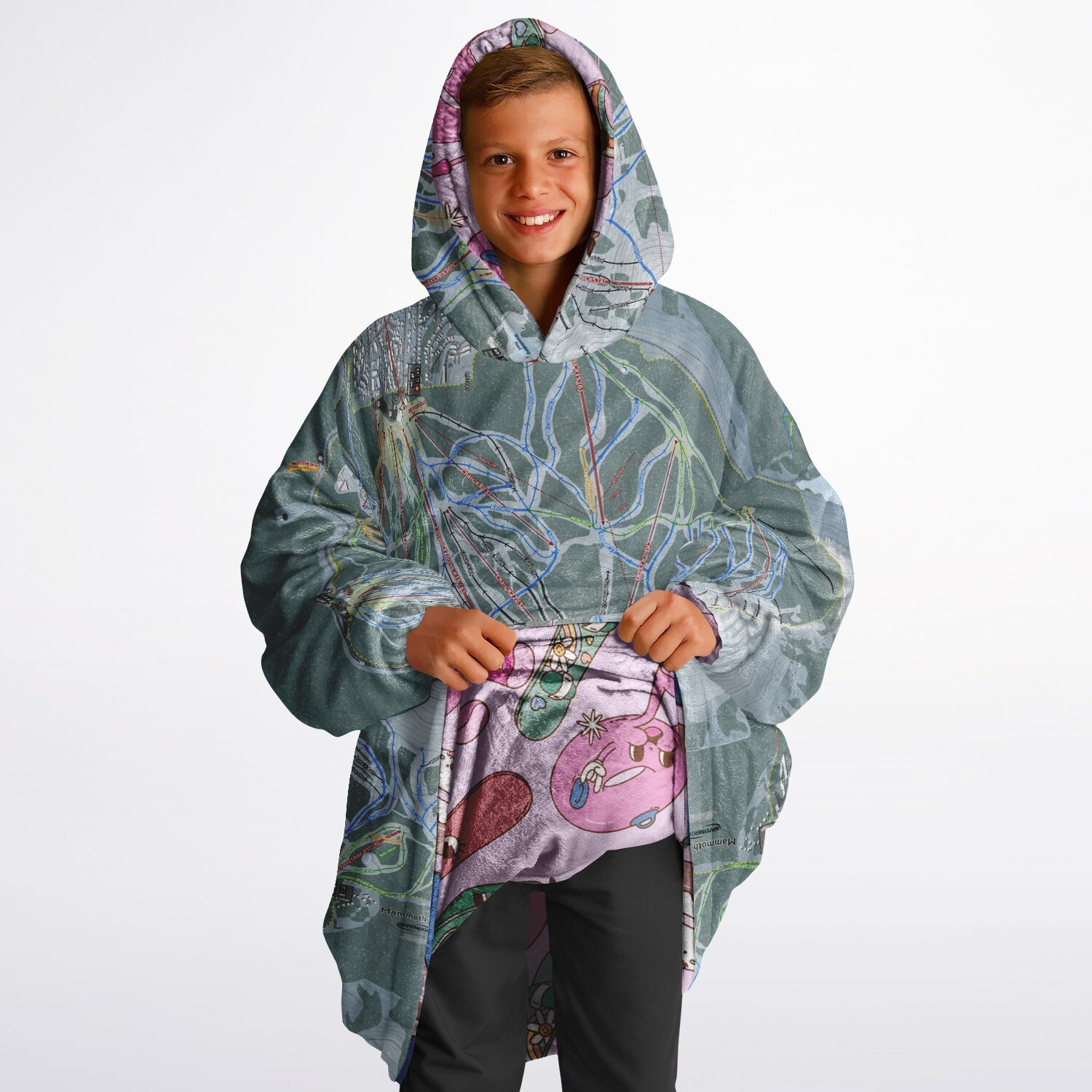 Youth Map Print Reversible Snug Hoodie - AOP