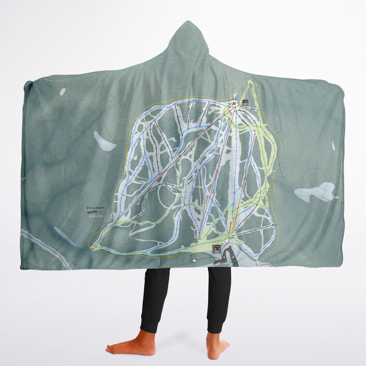 Showdown, Montana Ski Trail Map - Youth Hooded Blanket