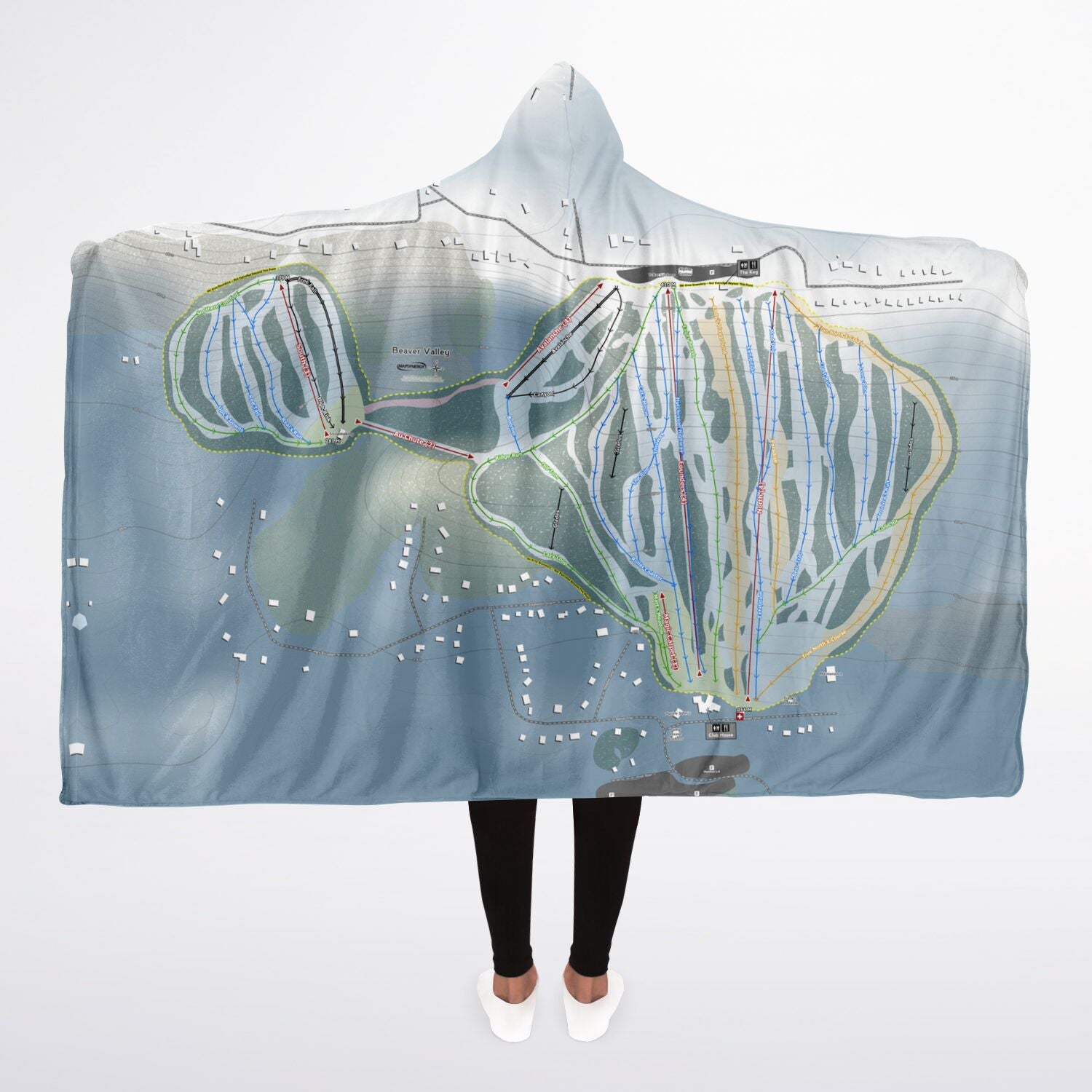 Beaver Valley, Ontario Ski Trail Map - Adult Hooded Blanket