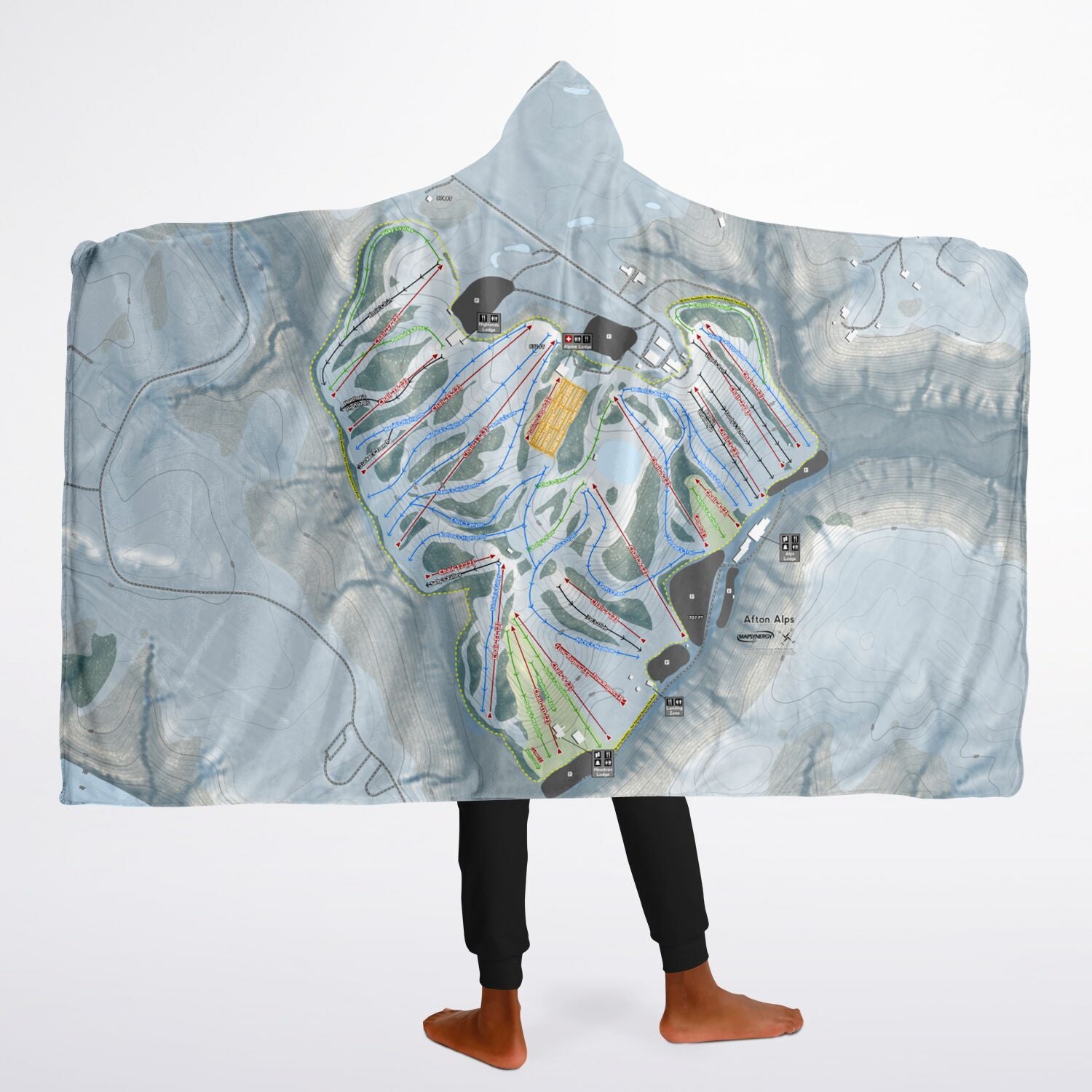 Afton Alps, Minnesota Ski Trail Map - Youth Hooded Blanket