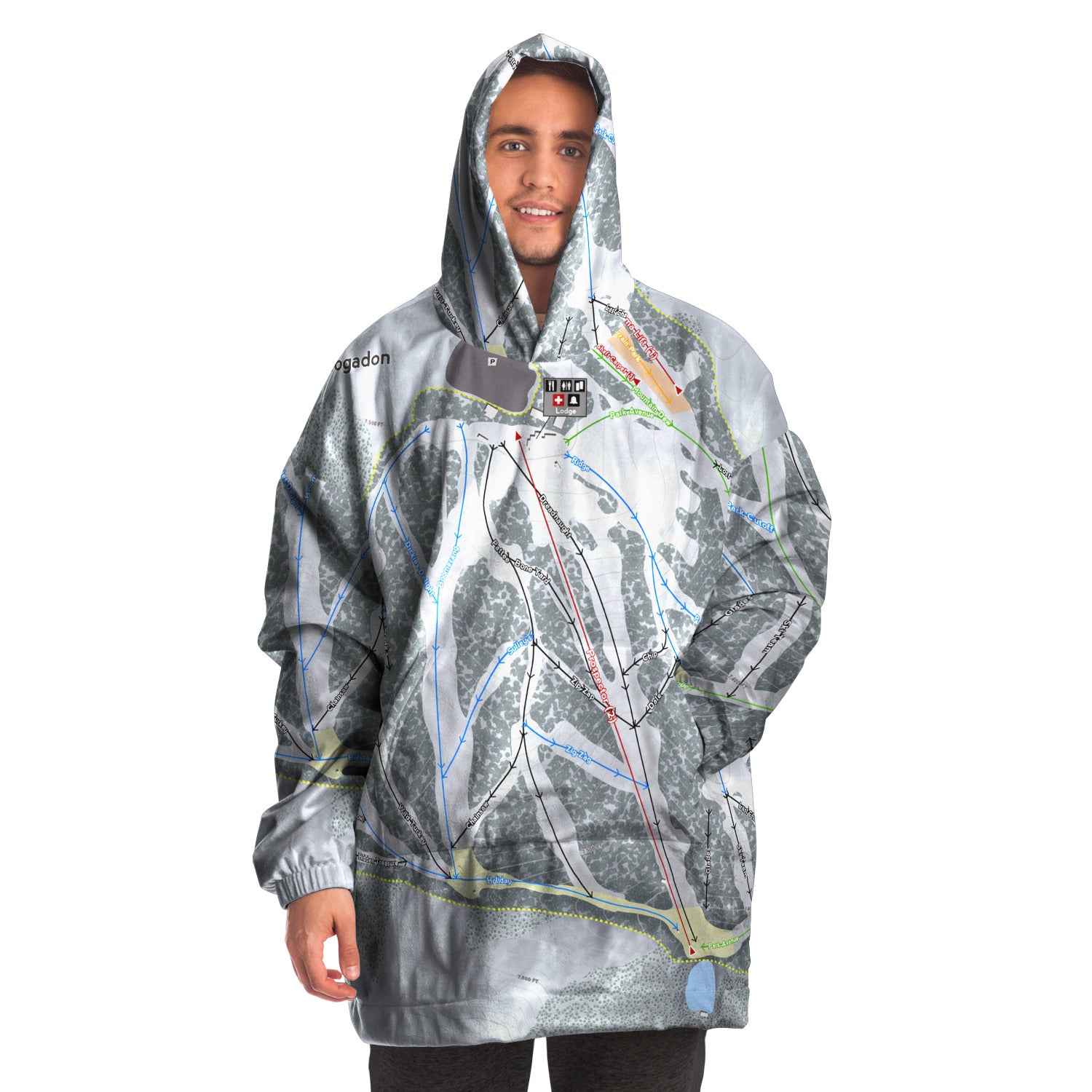 Hogadon, Wyoming Ski Trail Map Snug Hoodie