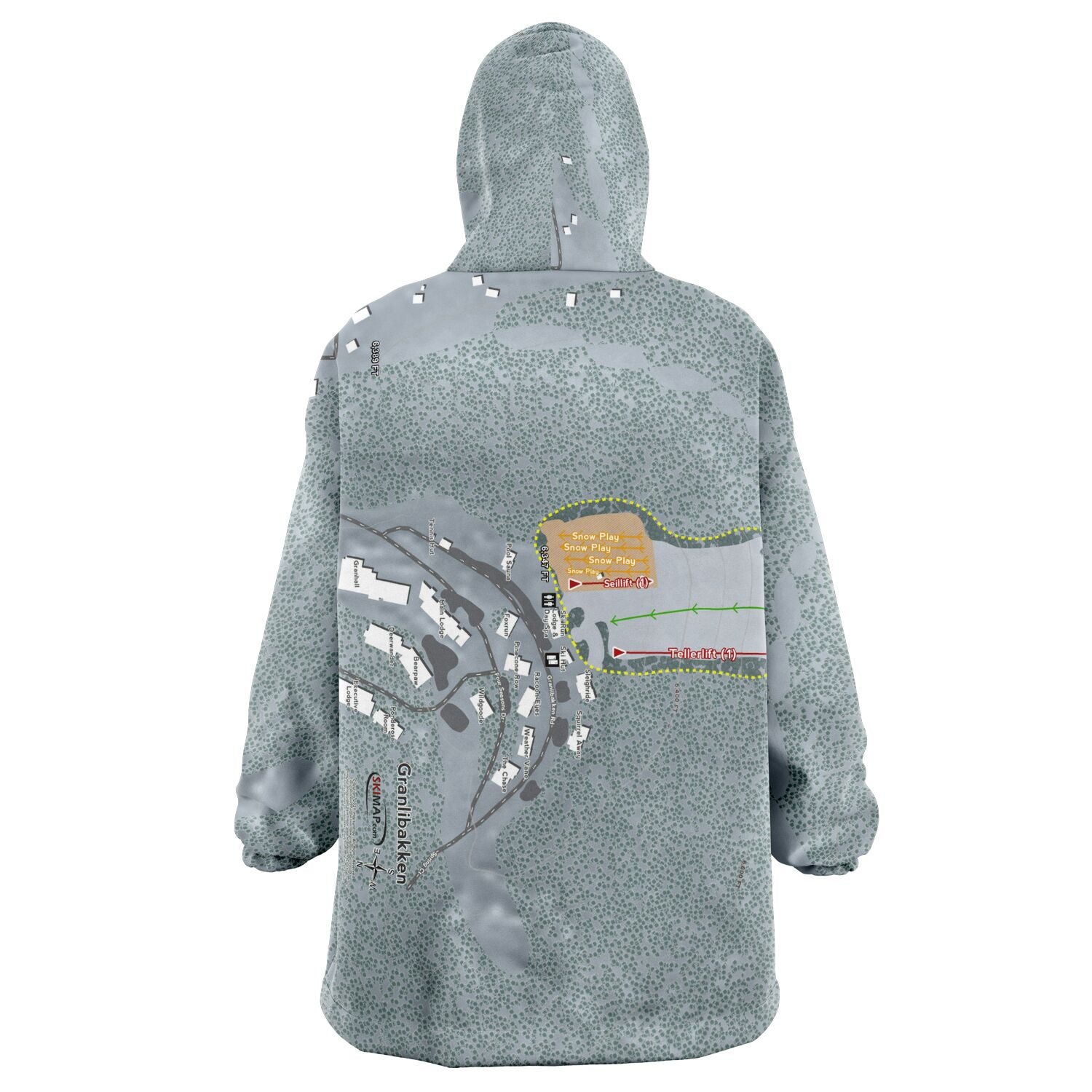 Granlibakken, California Ski Trail Map - Snug Hoodie